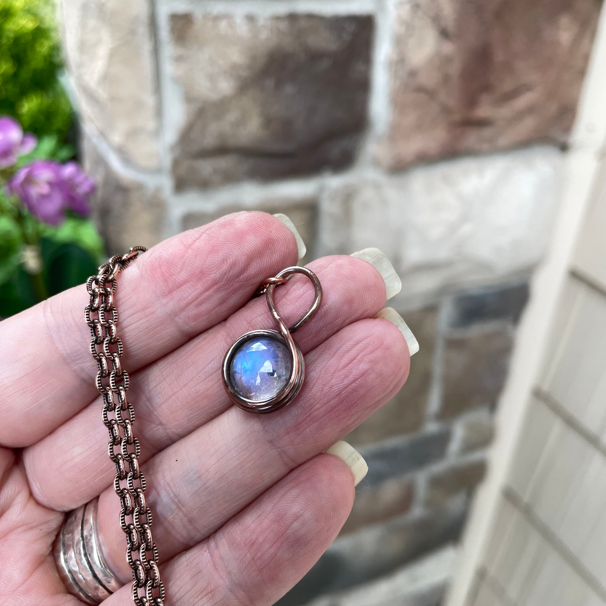 Moonstone Mini Round Copper Pendant