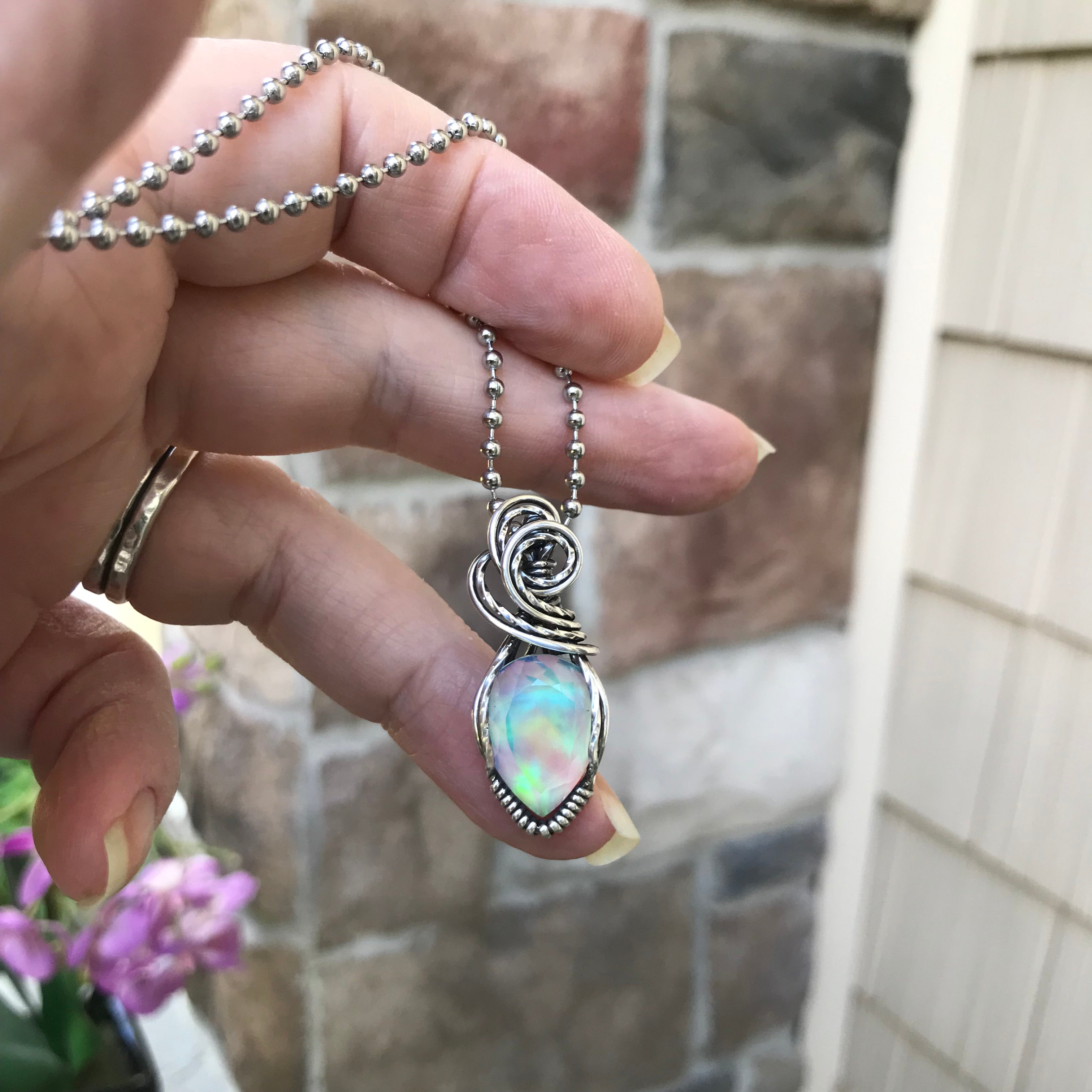 Aurora Opal Small Silver Pendant