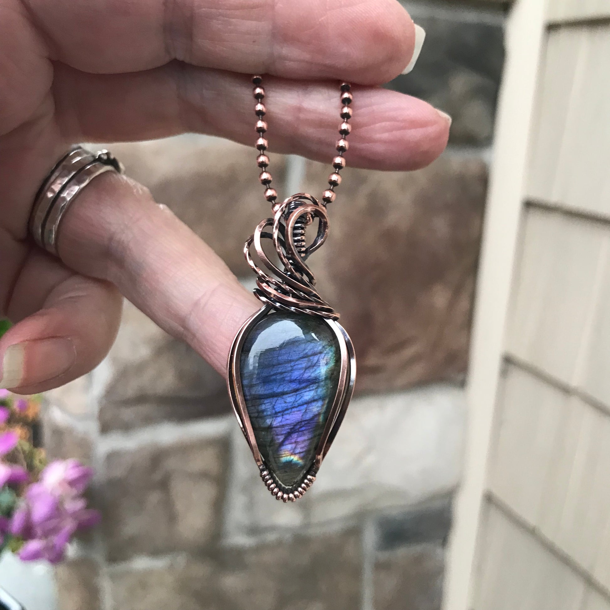 Purple Labradorite Teardrop Copper Necklace