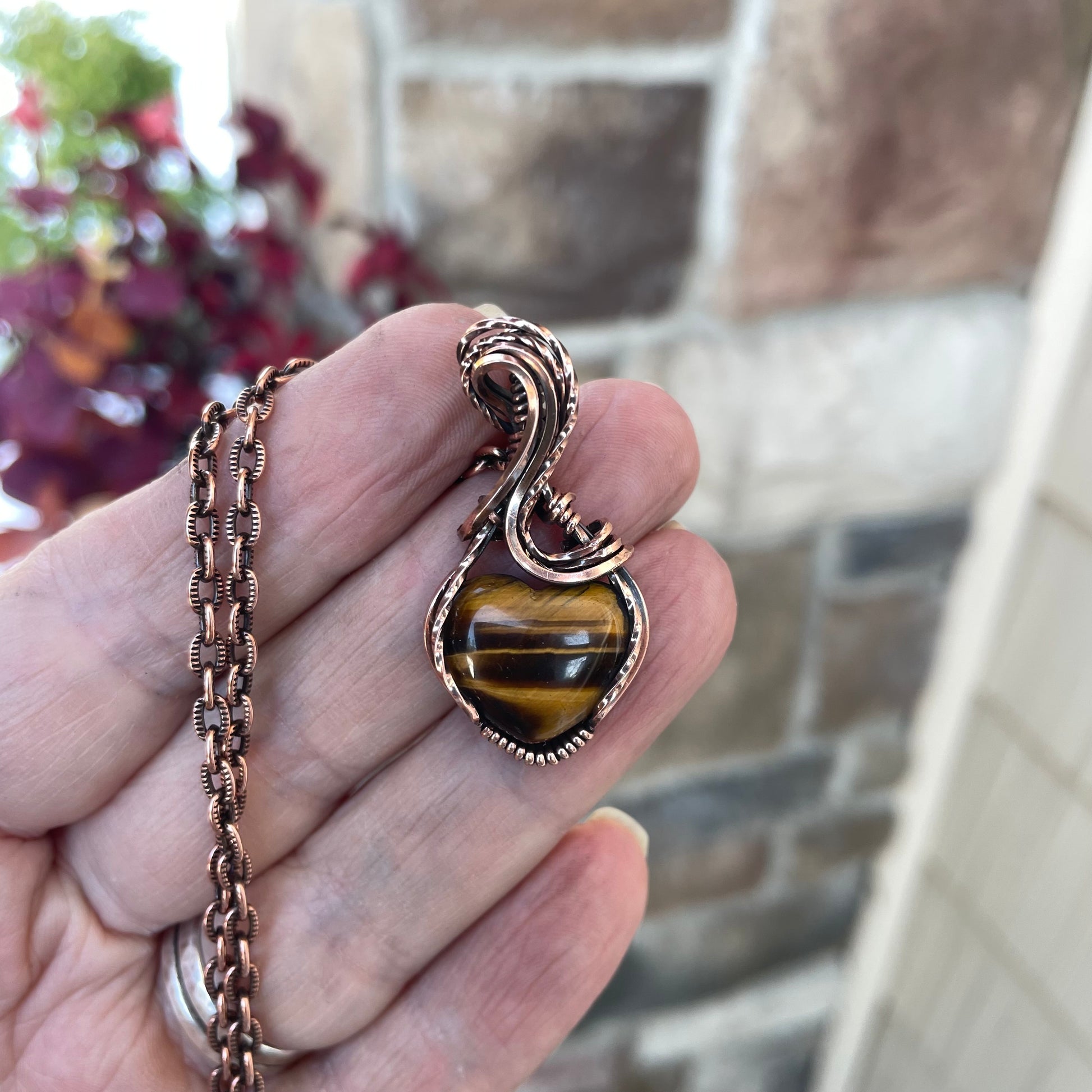 Tiger Eye Copper Heart Necklace