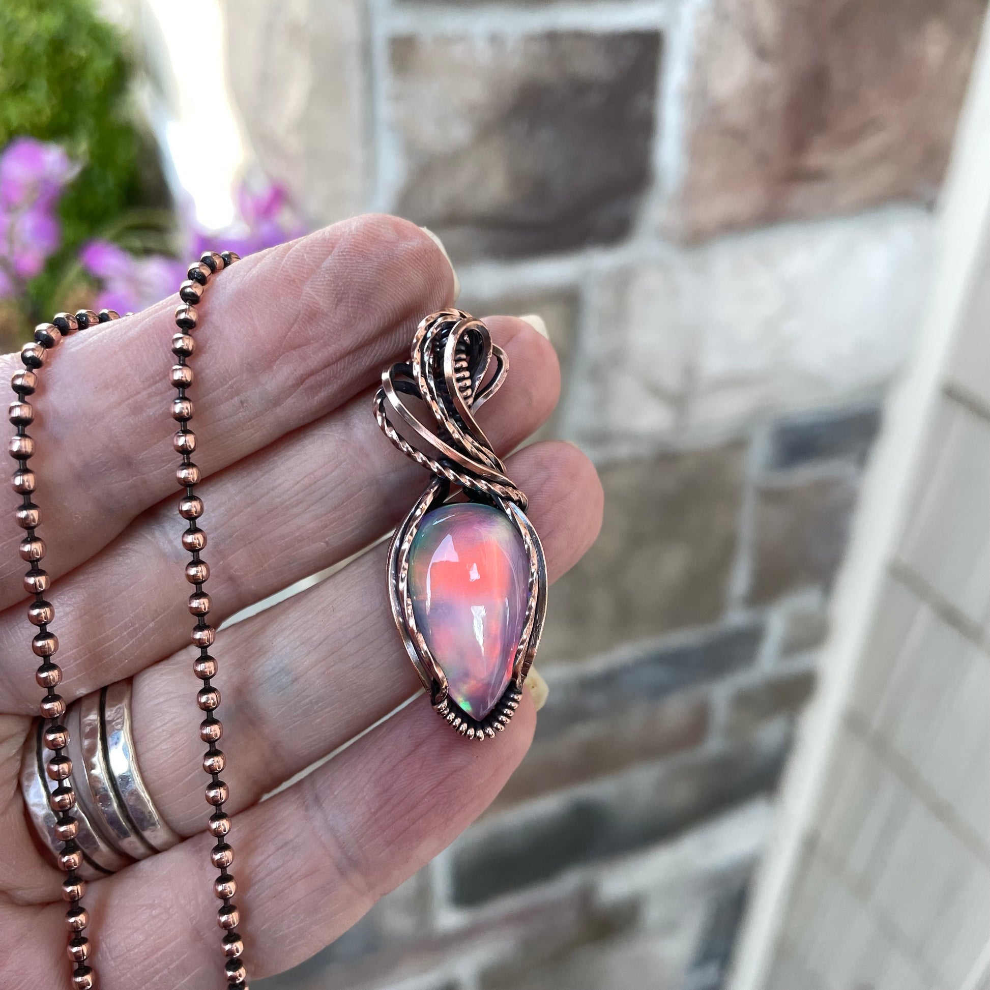 Aurora Opal Pink Orange Copper Necklace