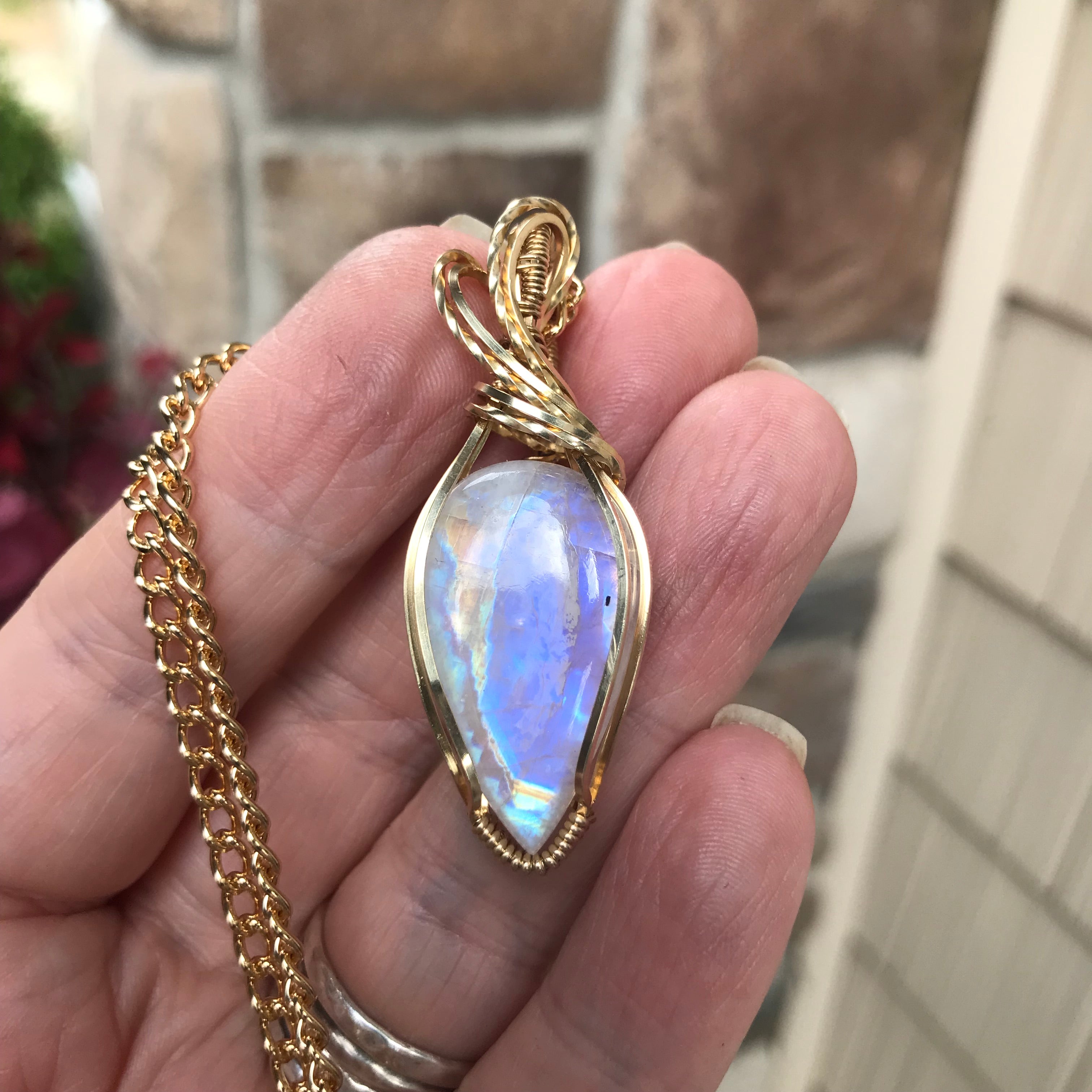 Moonstone Slender Brass Pendant