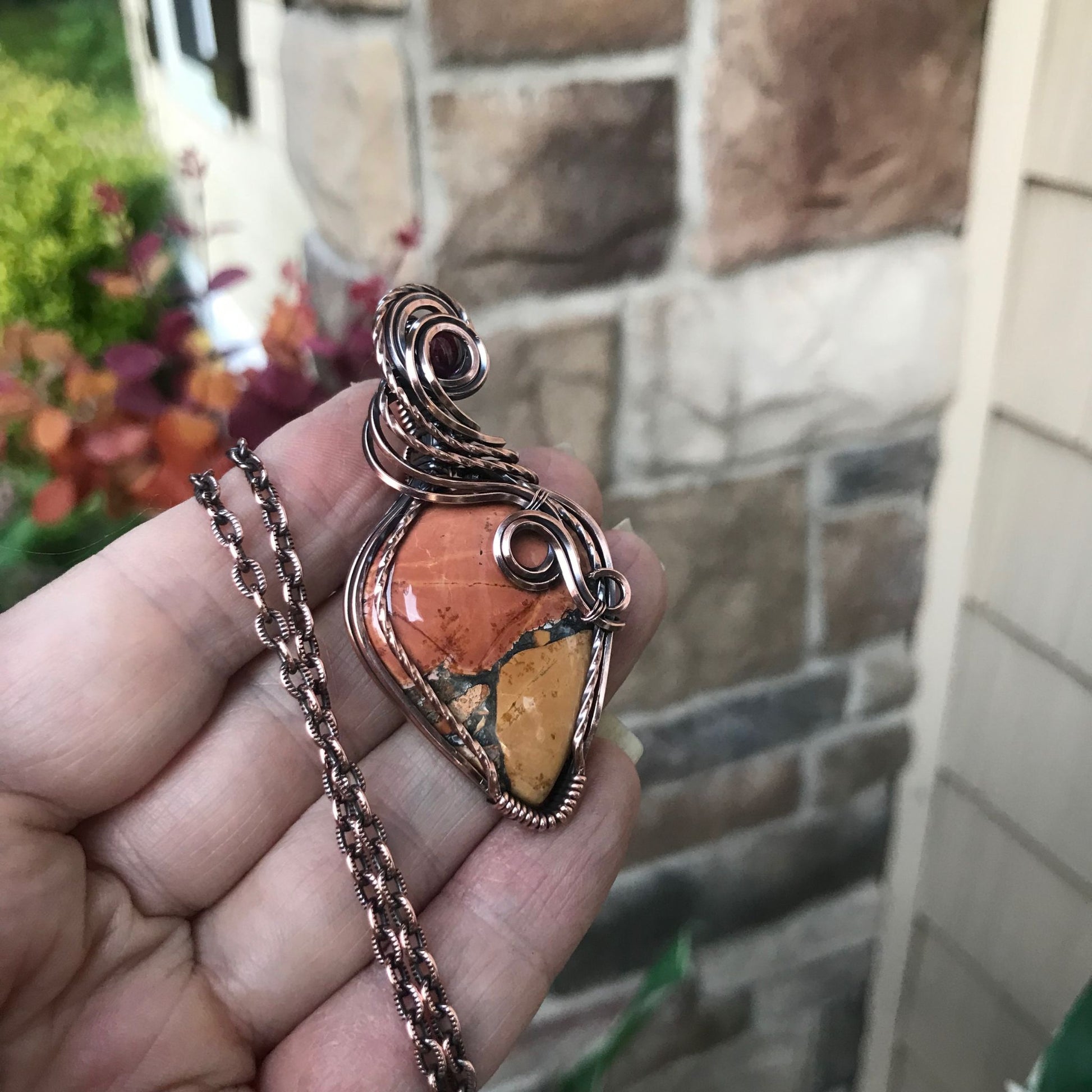 Maligano Jasper & Garnet Copper Pendant