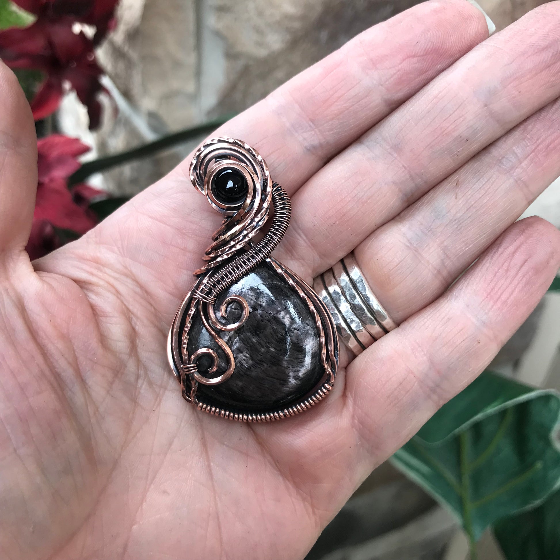 Hypersthene & Black Onyx Copper Necklace