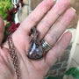Pink plume moss agate agua nueva copper wire wrapped pendant 