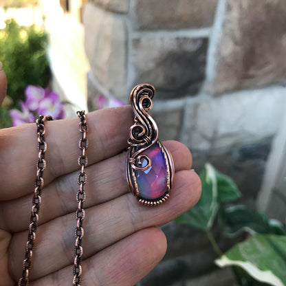 aurora opal small copper oval swirly pendant