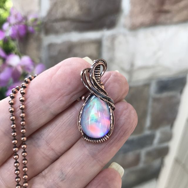 Aurora Opal Orange Pink Copper Necklace
