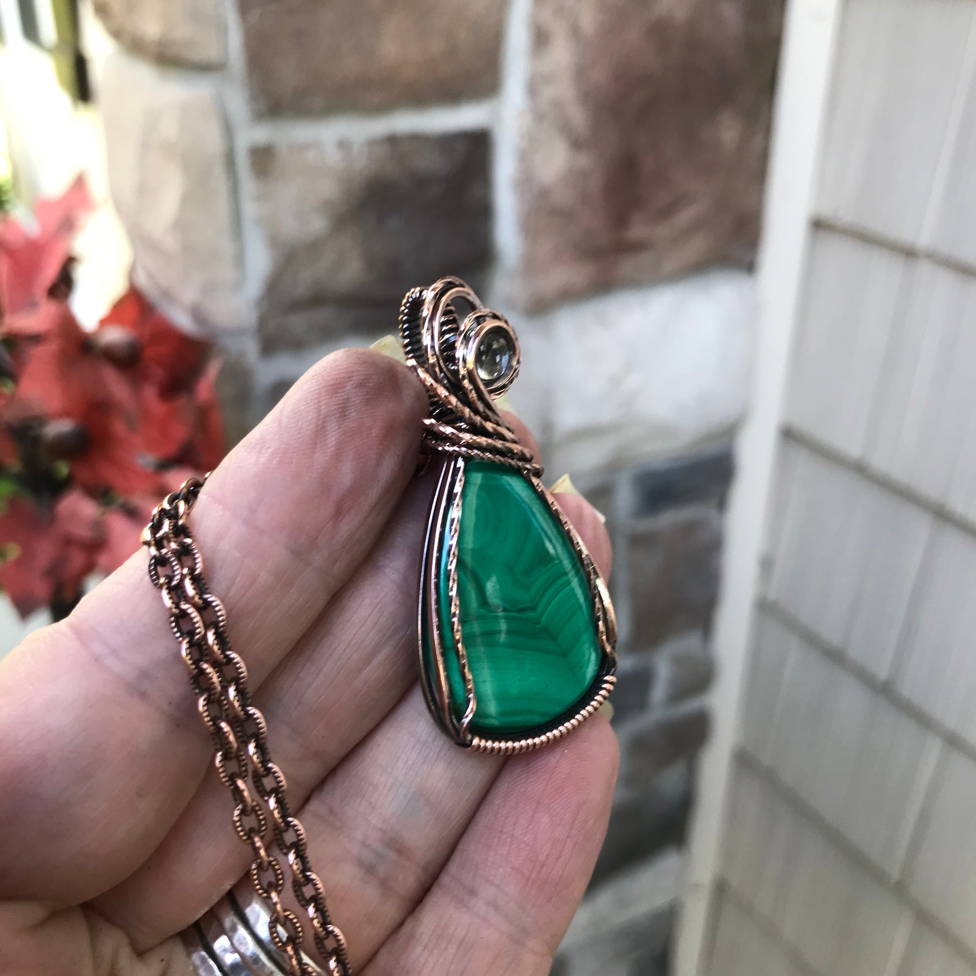 Malachite and Prasiolite Accent Copper Necklace