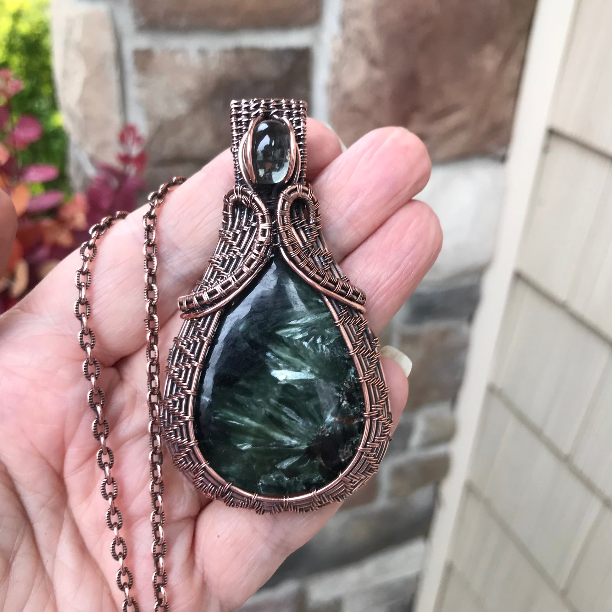 Seraphinite & Prasiolite Woven Pendant