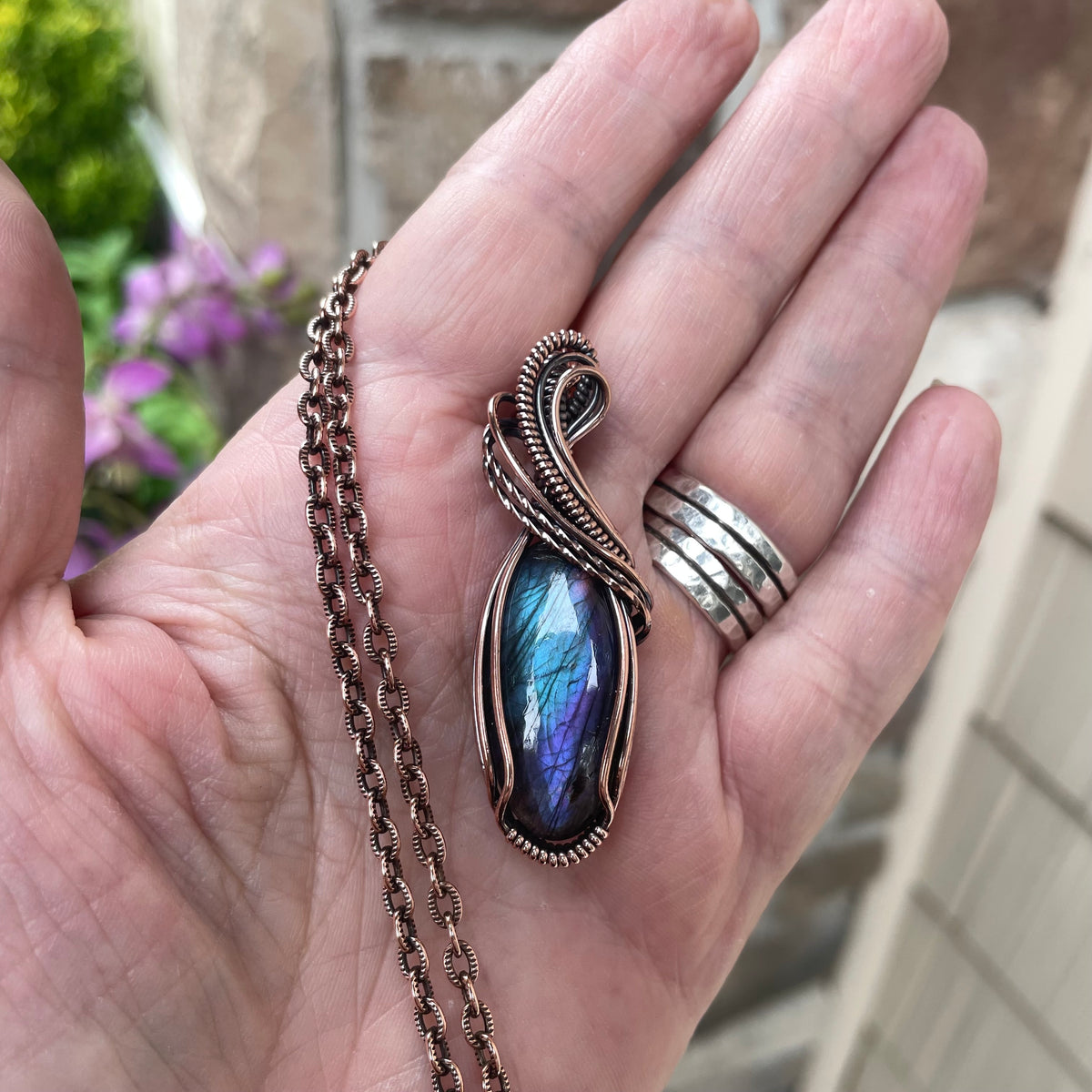 Blue Purple Labradorite Copper Pendant