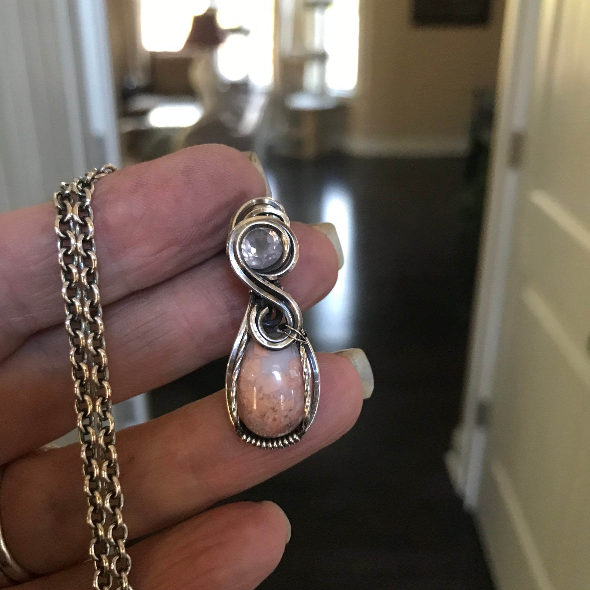 Custom Listing - Cotton Candy Agate & Rose Quartz Sterling Silver Necklace