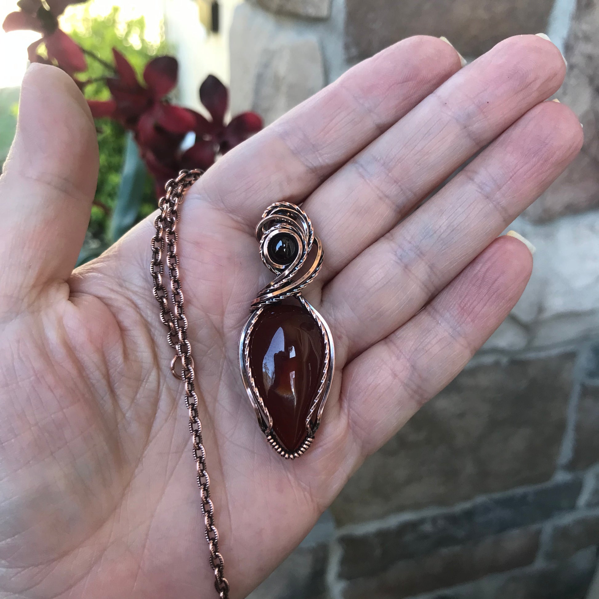 Carnelian & Garnet Teardrop Copper Necklace