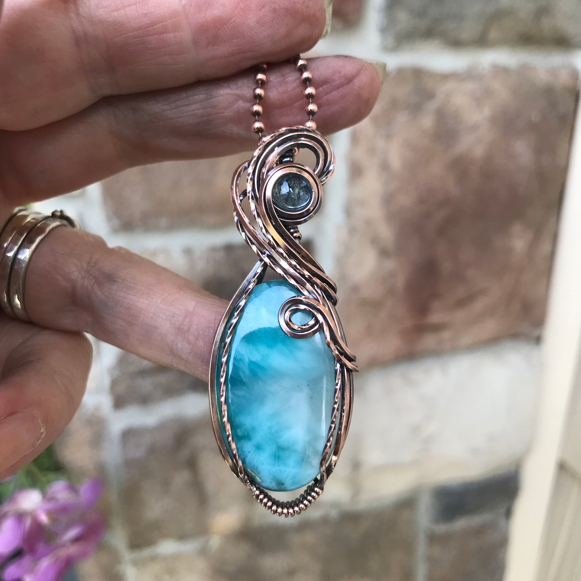 Larimar & Aquamarine Oval Copper Necklace