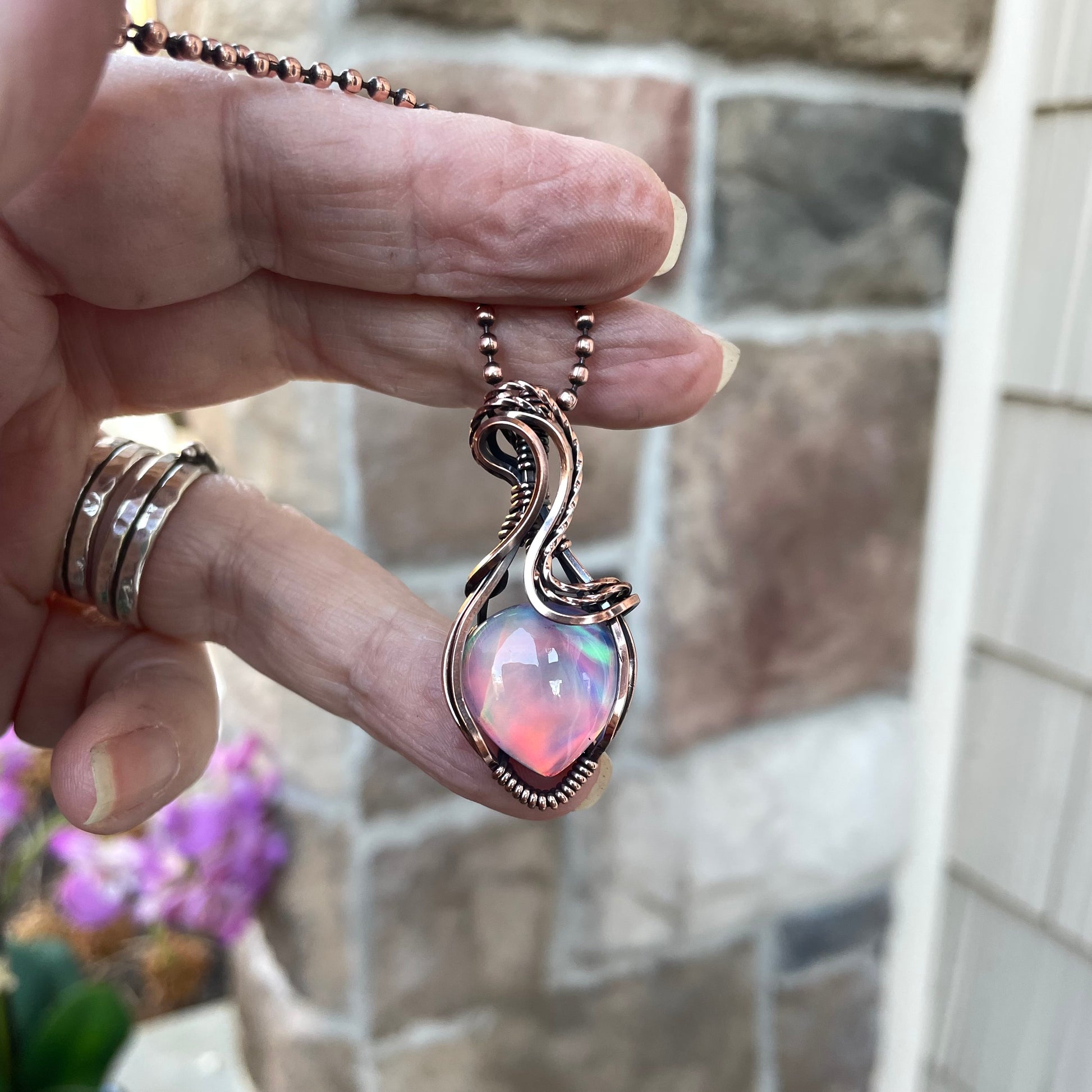 Aurora Opal Small Rainbow Copper Necklace