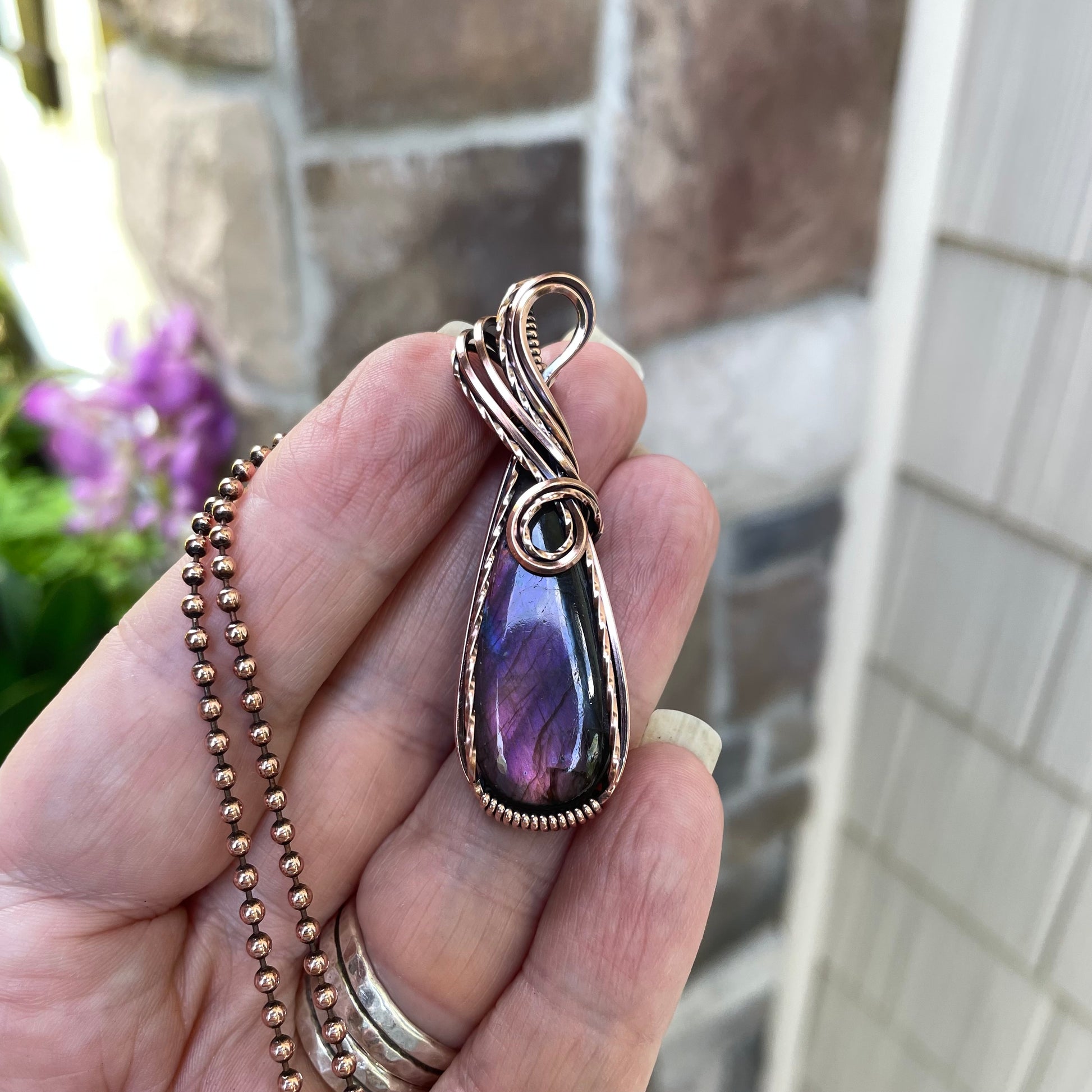 Purple Labradorite Copper Pendant