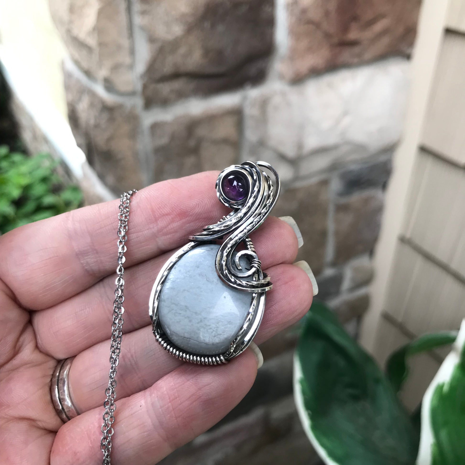 Silver Sheen Obsidian & Amethyst Silver Pendant