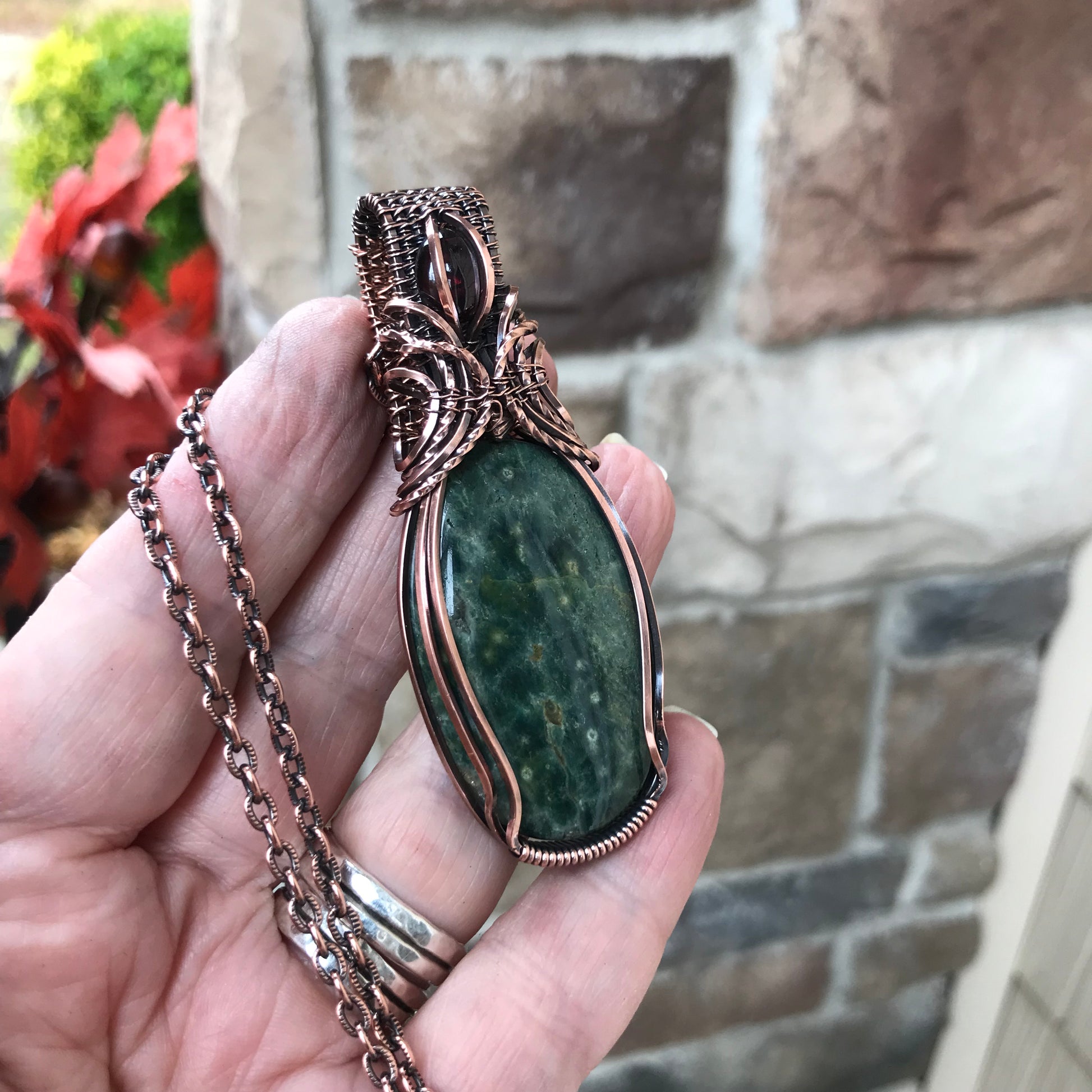 Ocean Jasper & Garnet Copper Pendant