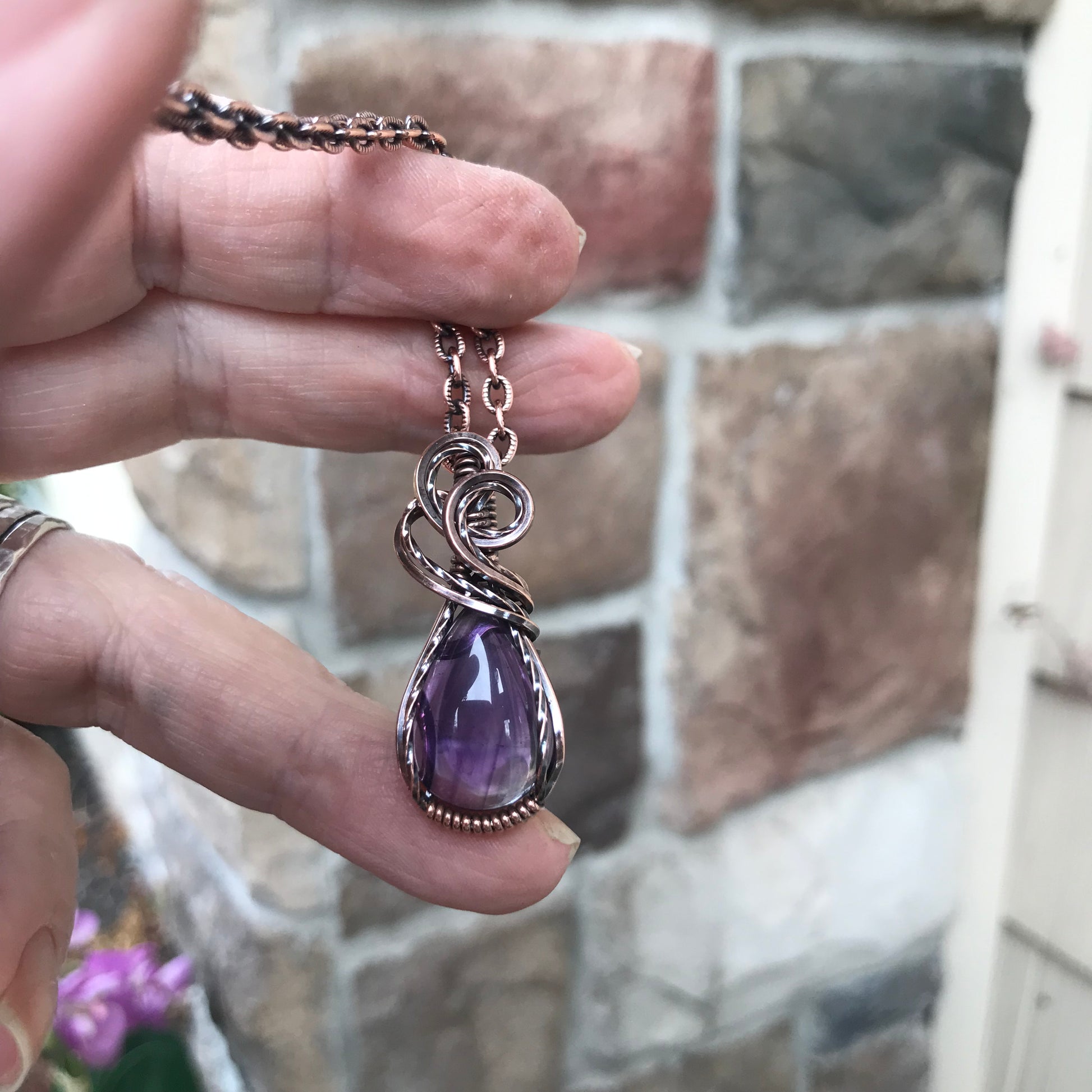 Amethyst Small Teardrop Copper Pendant