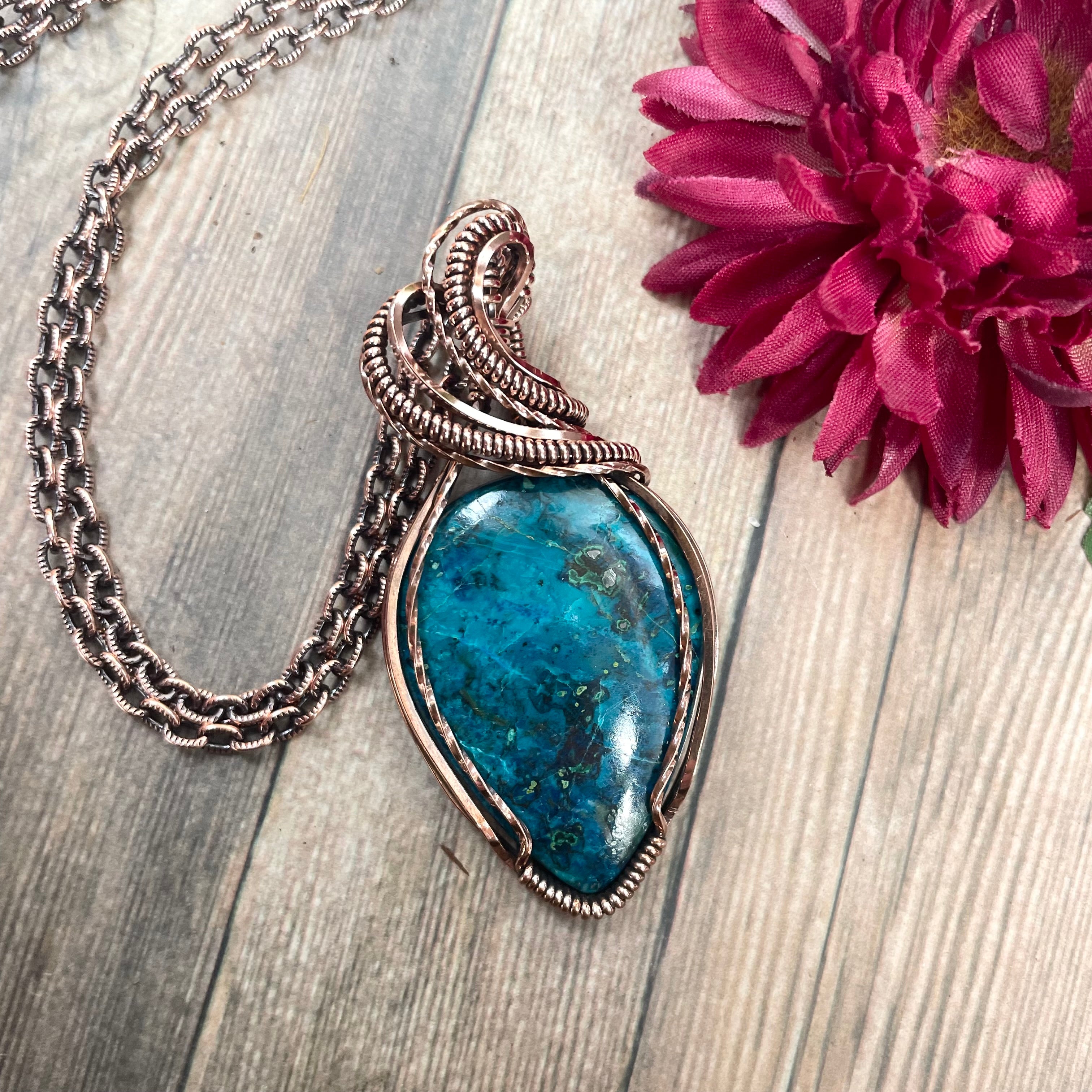 Shattuckite Teardrop Copper Necklace
