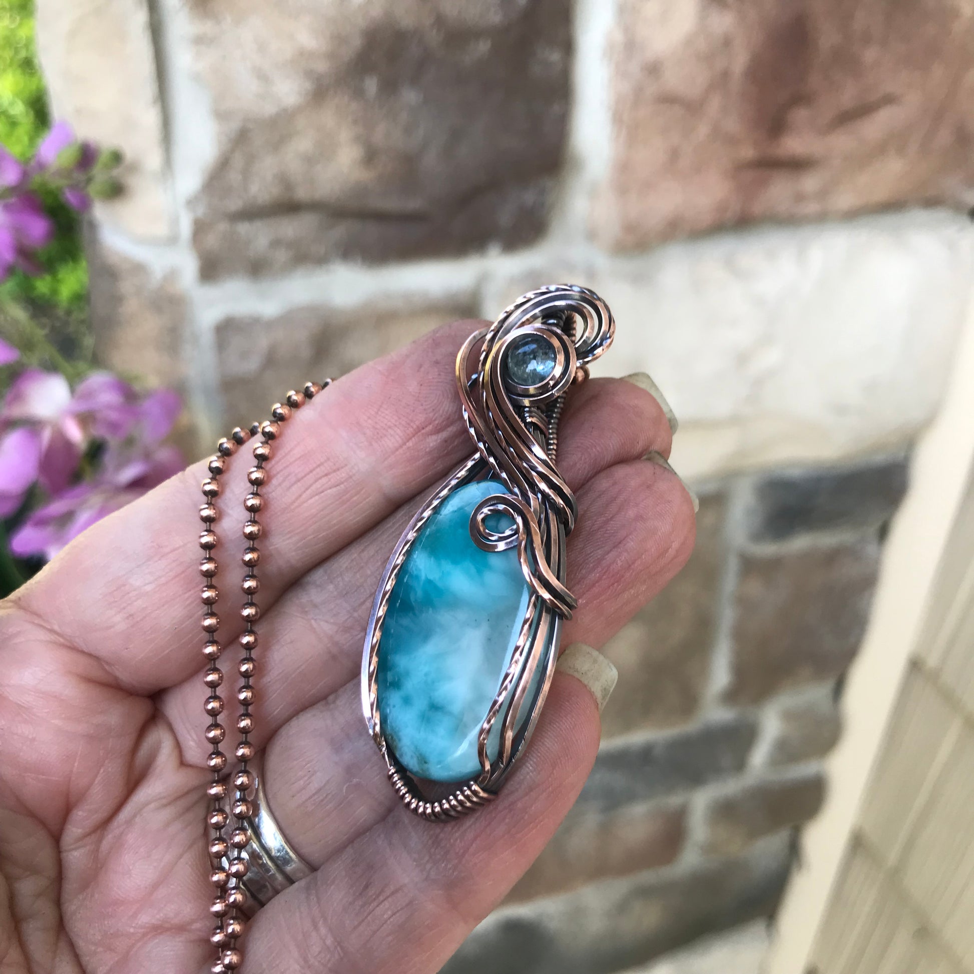 Larimar & Aquamarine Oval Copper Necklace