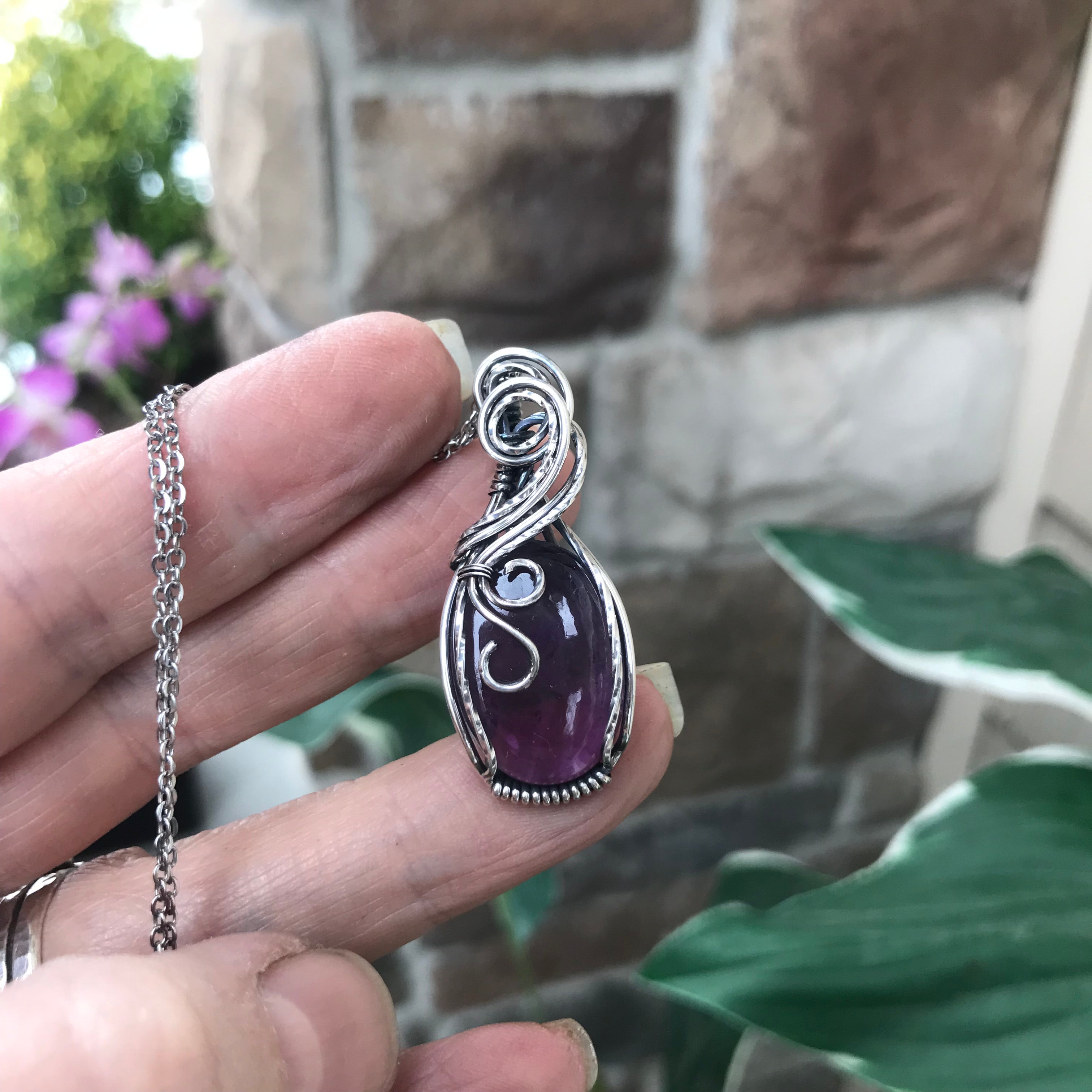 Amethyst Oval Sterling Silver Necklace