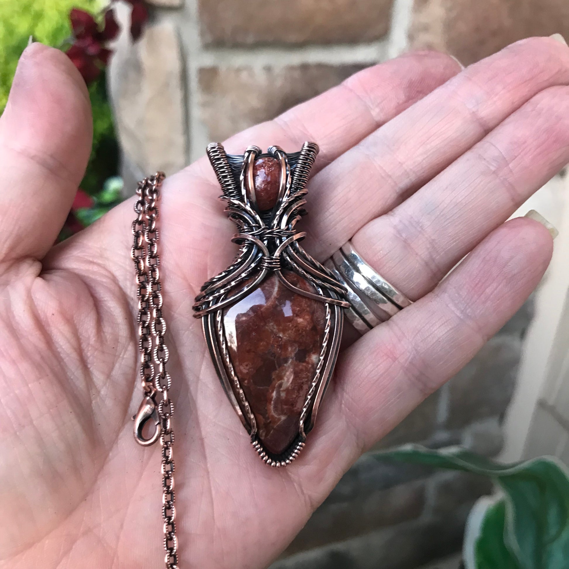 Wildeye Jasper & Sunstone Pendant in Oxidized Copper