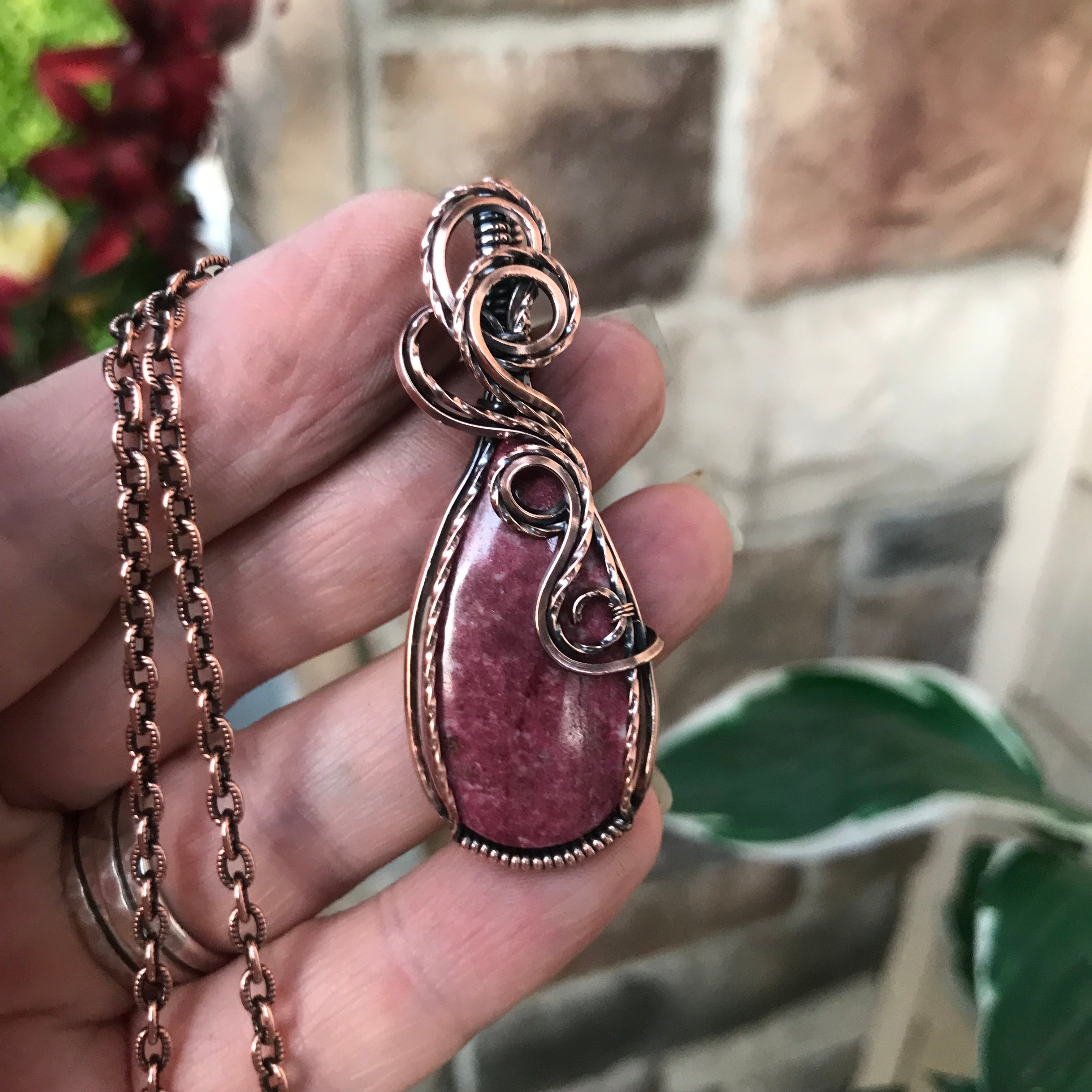 Thulite Swirly Copper Pendant