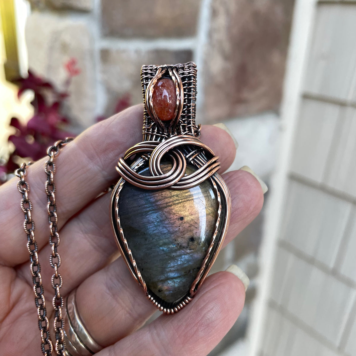 Blue Gold Labradorite & Sunstone Copper Necklace