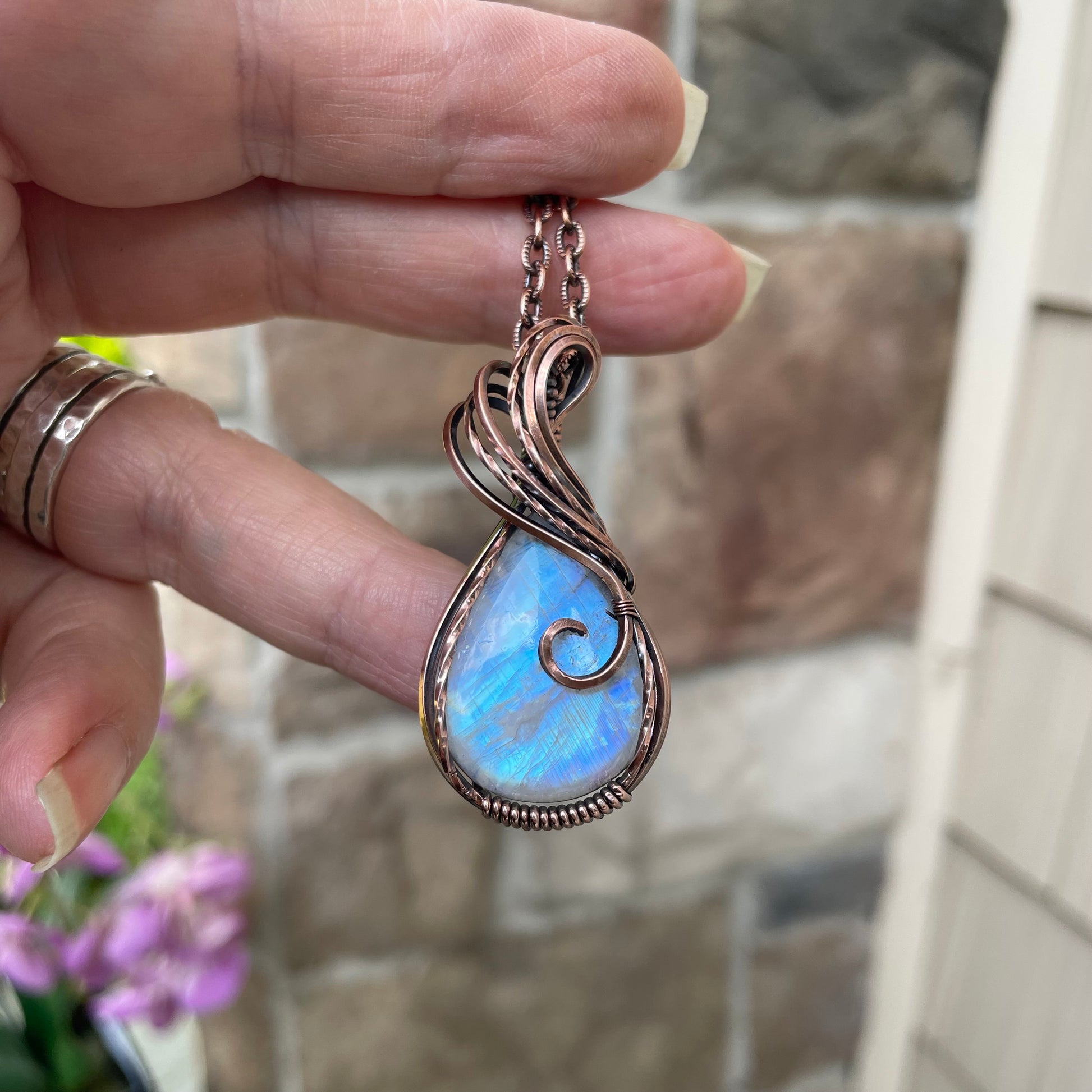 Blue Moonstone Copper Necklace