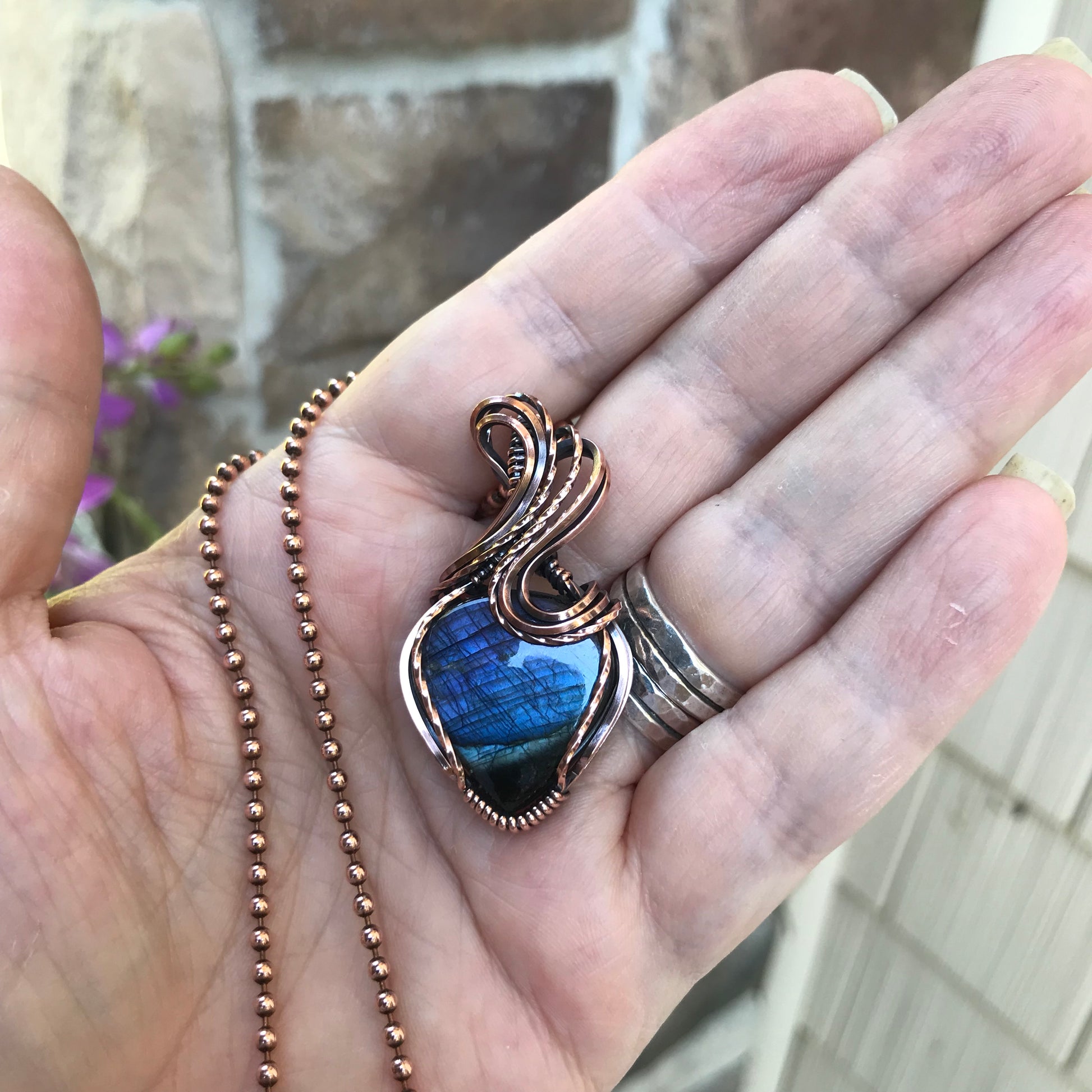Indigo Purple Labradorite Copper Pendant