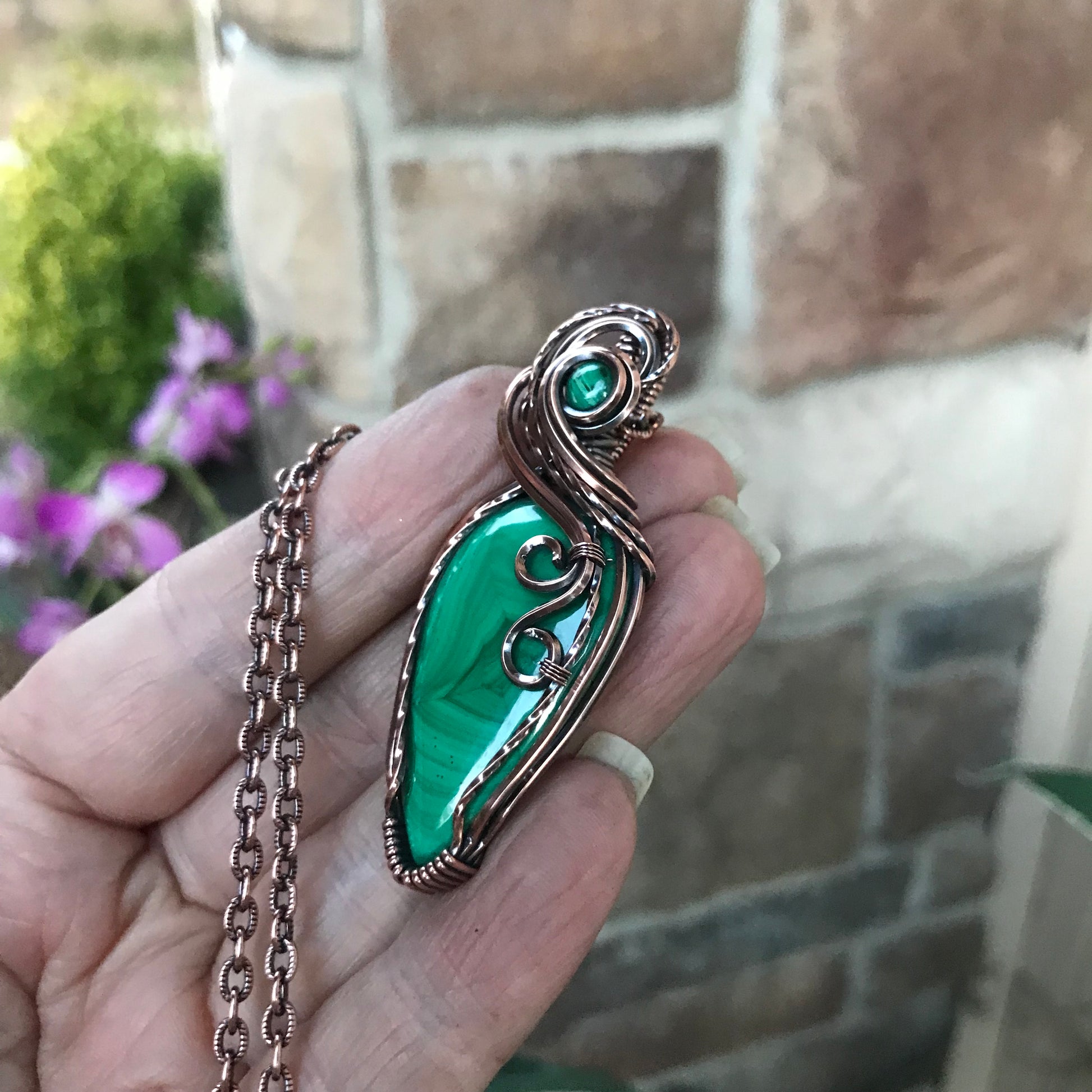 Malachite w/ Malachite Accent Slender Copper Necklace