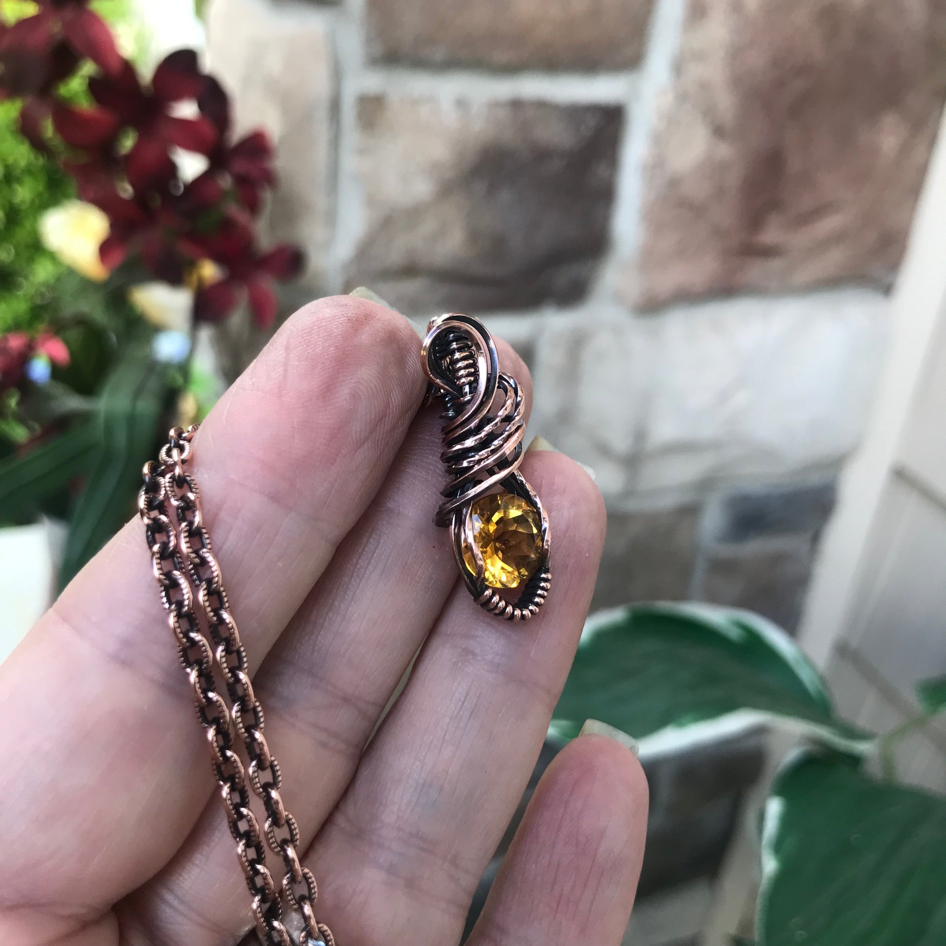 Faceted Citrine Teardrop Copper Pendant