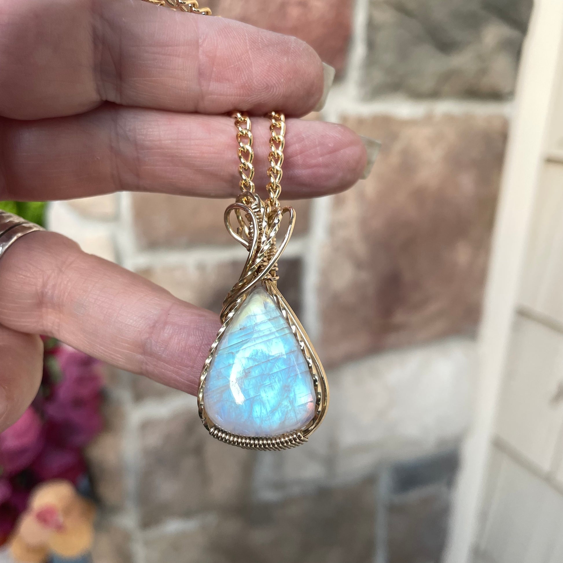Moonstone Teardrop Brass Pendant