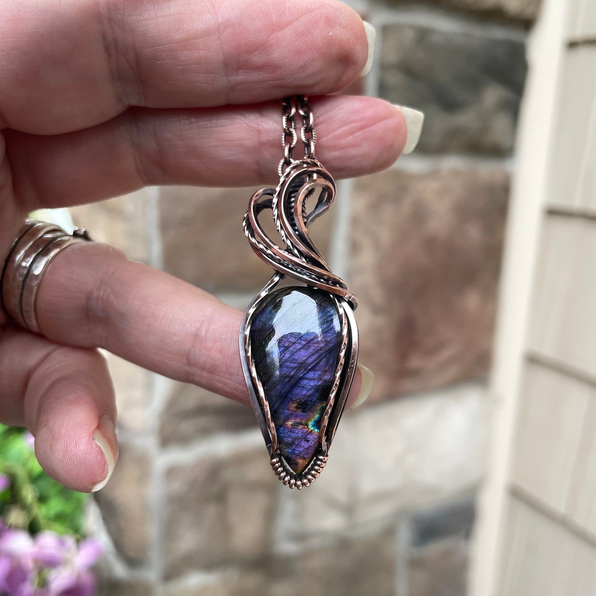 Purple Labradorite Copper Pendant
