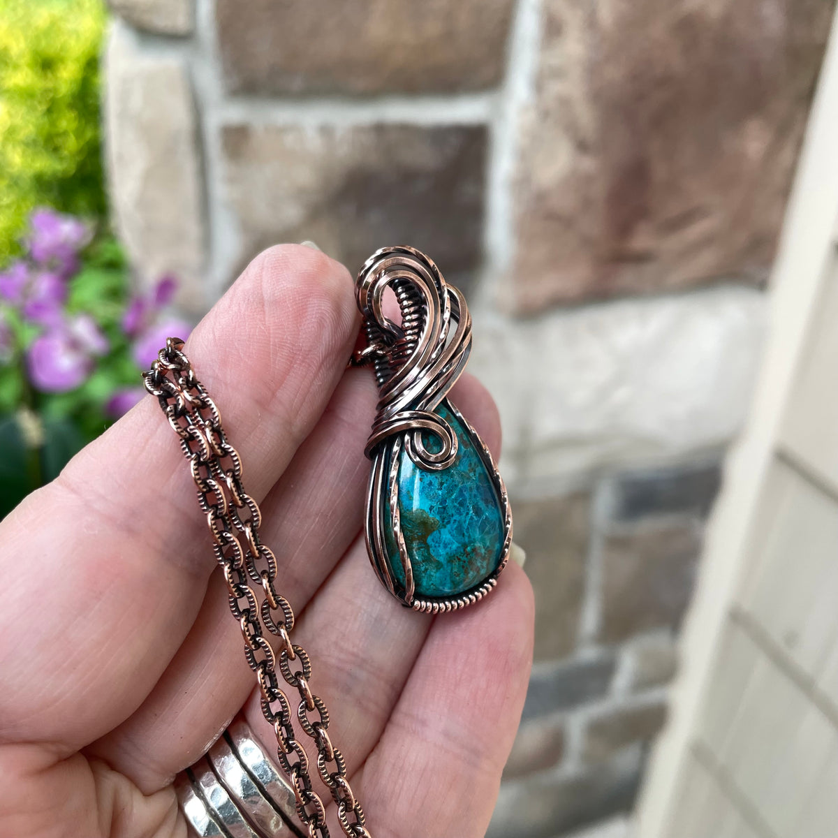 Chrysocolla Small Copper Pendant