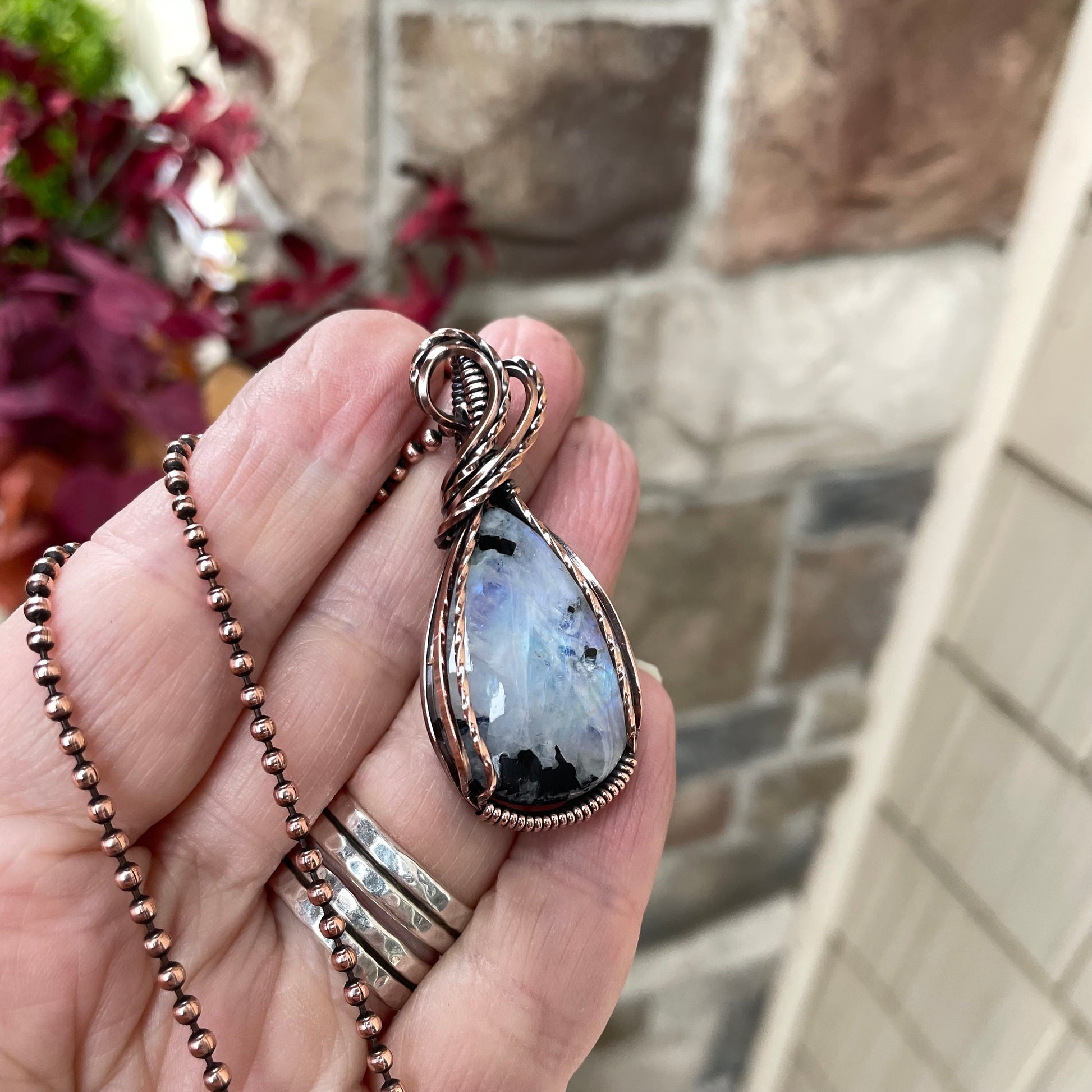 Moonstone with Black Tourmaline Copper Necklace