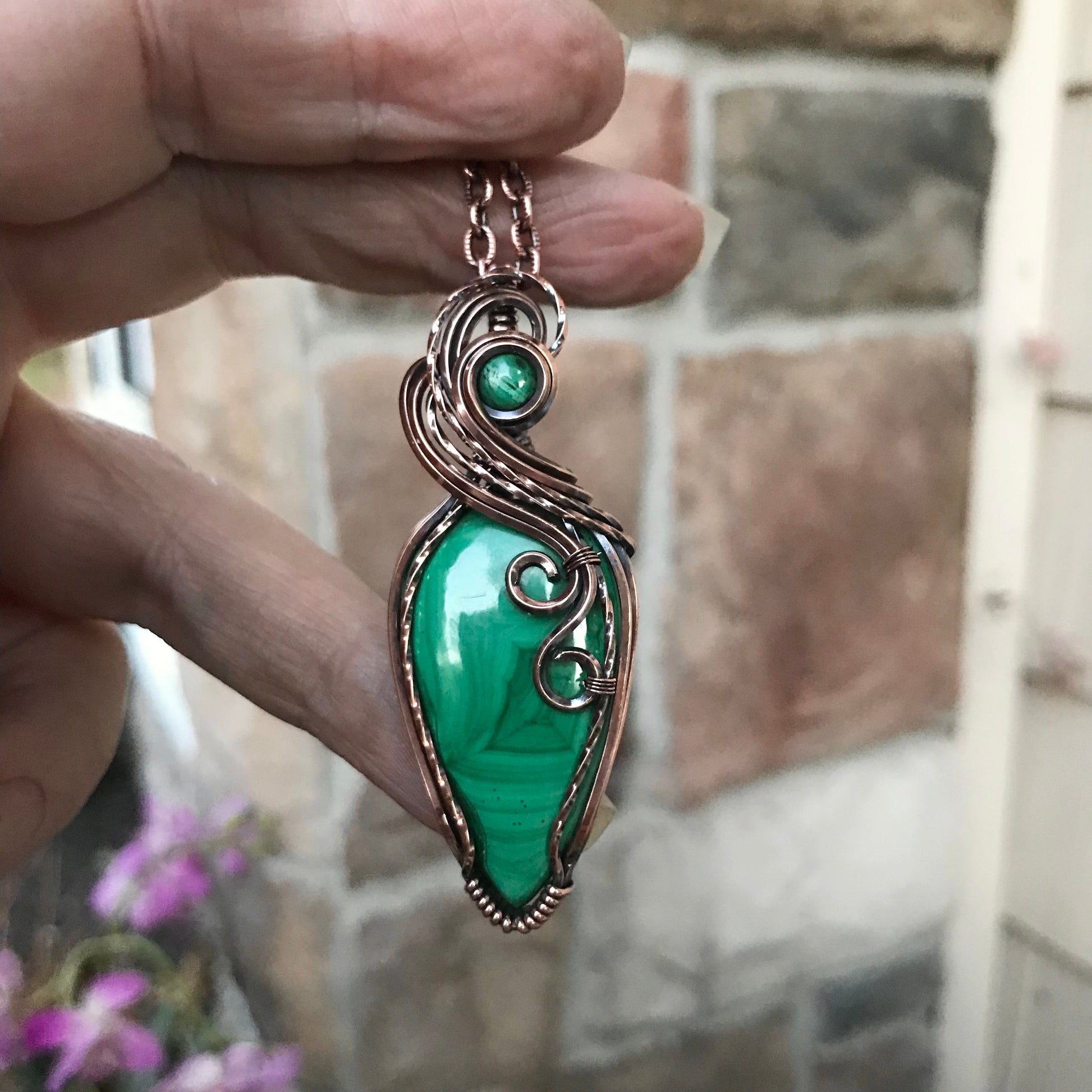 Malachite w/ Malachite Accent Slender Copper Necklace