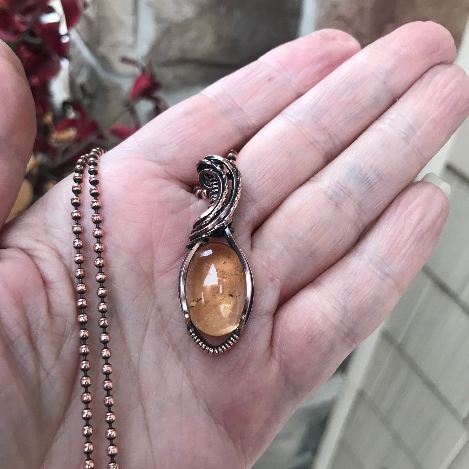 Citrine Small Oval Copper Pendant