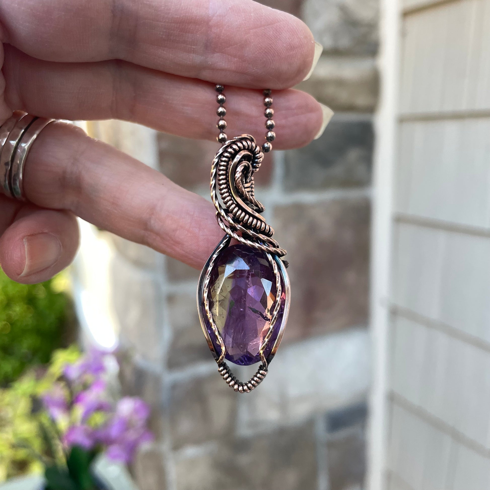 Faceted Ametrine Copper Pendant