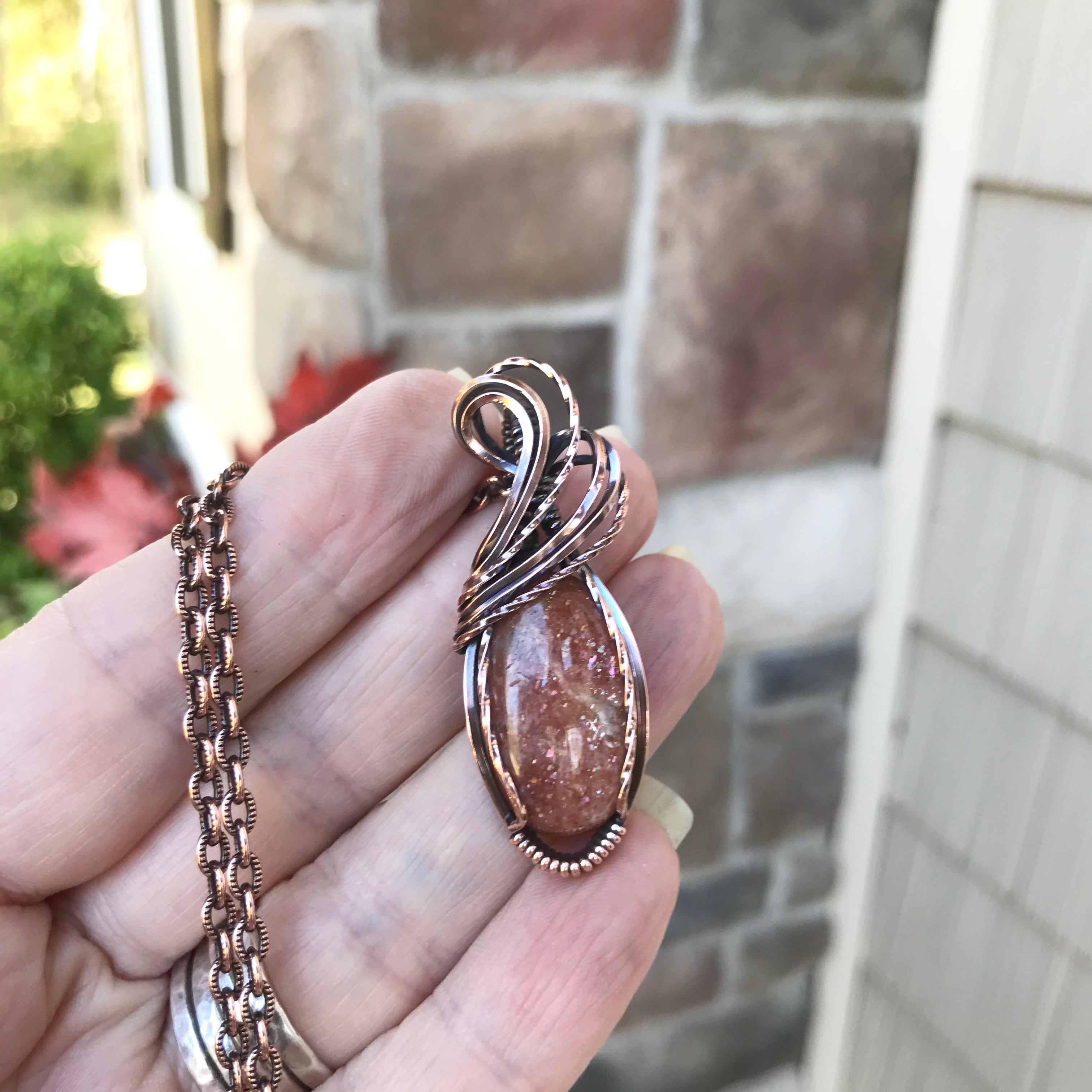 Sunstone Small Oval Copper Necklace