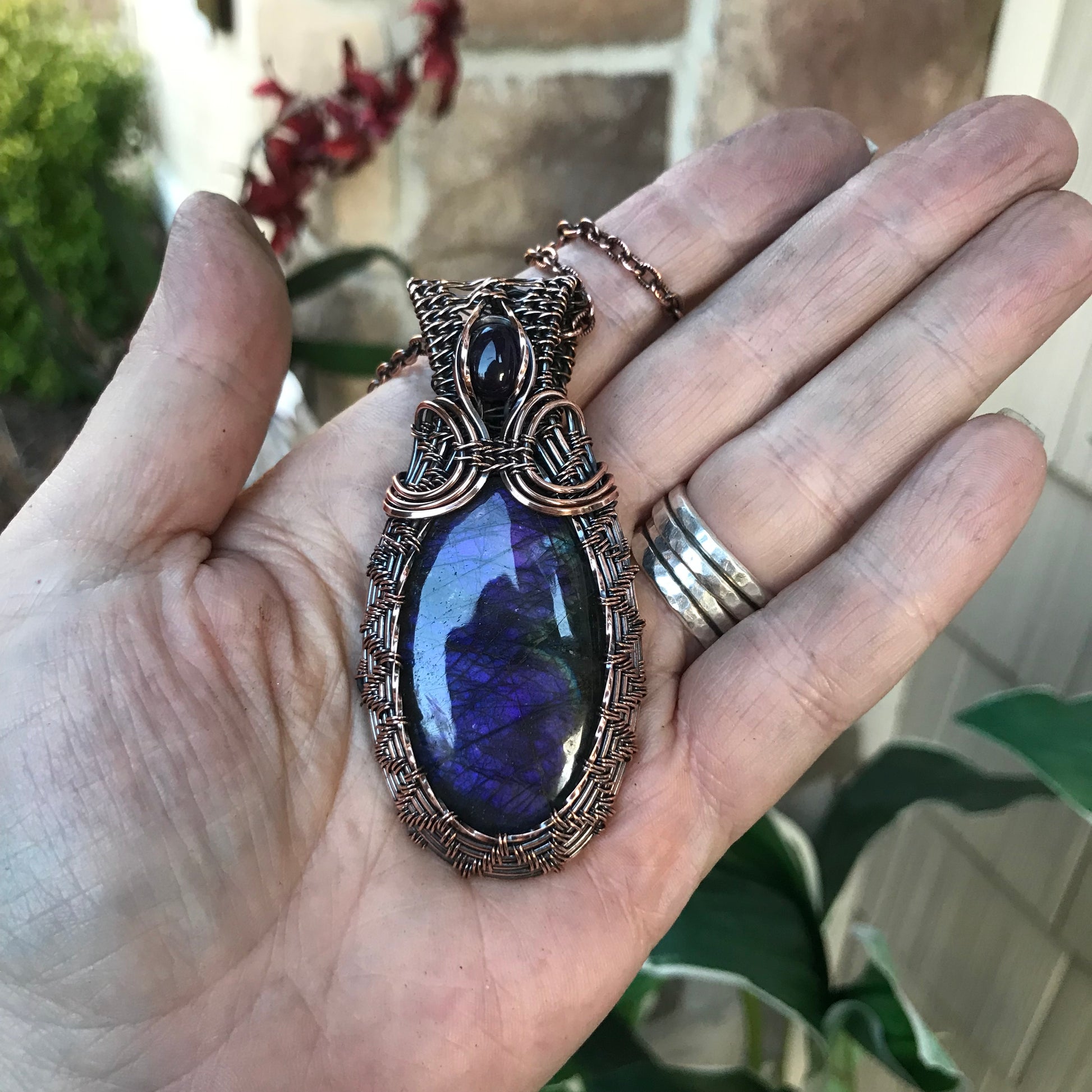 Purple Labradorite & Amethyst Copper Woven Necklace