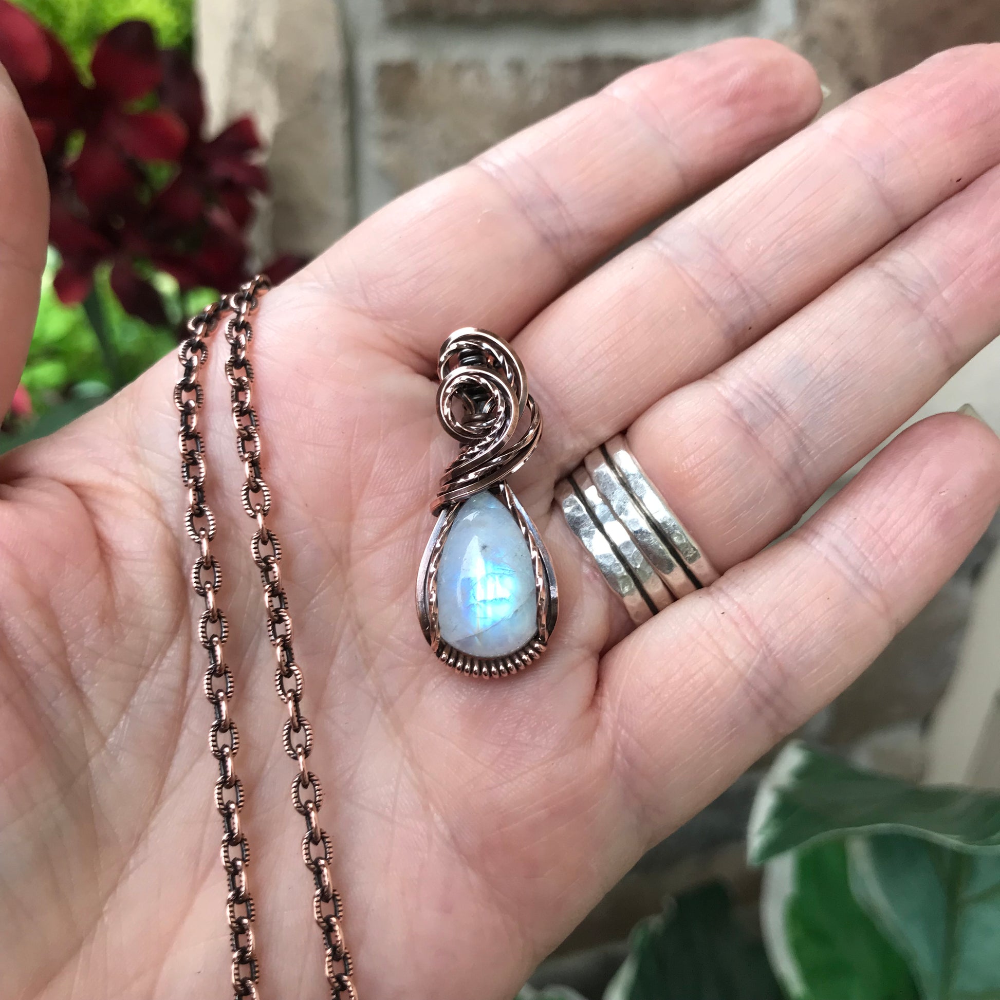 Moonstone Teardrop Copper Necklace