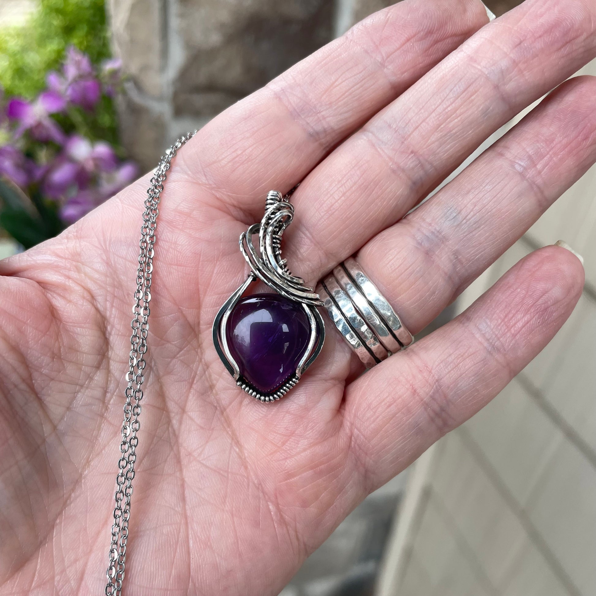 Amethyst Small Silver Necklace