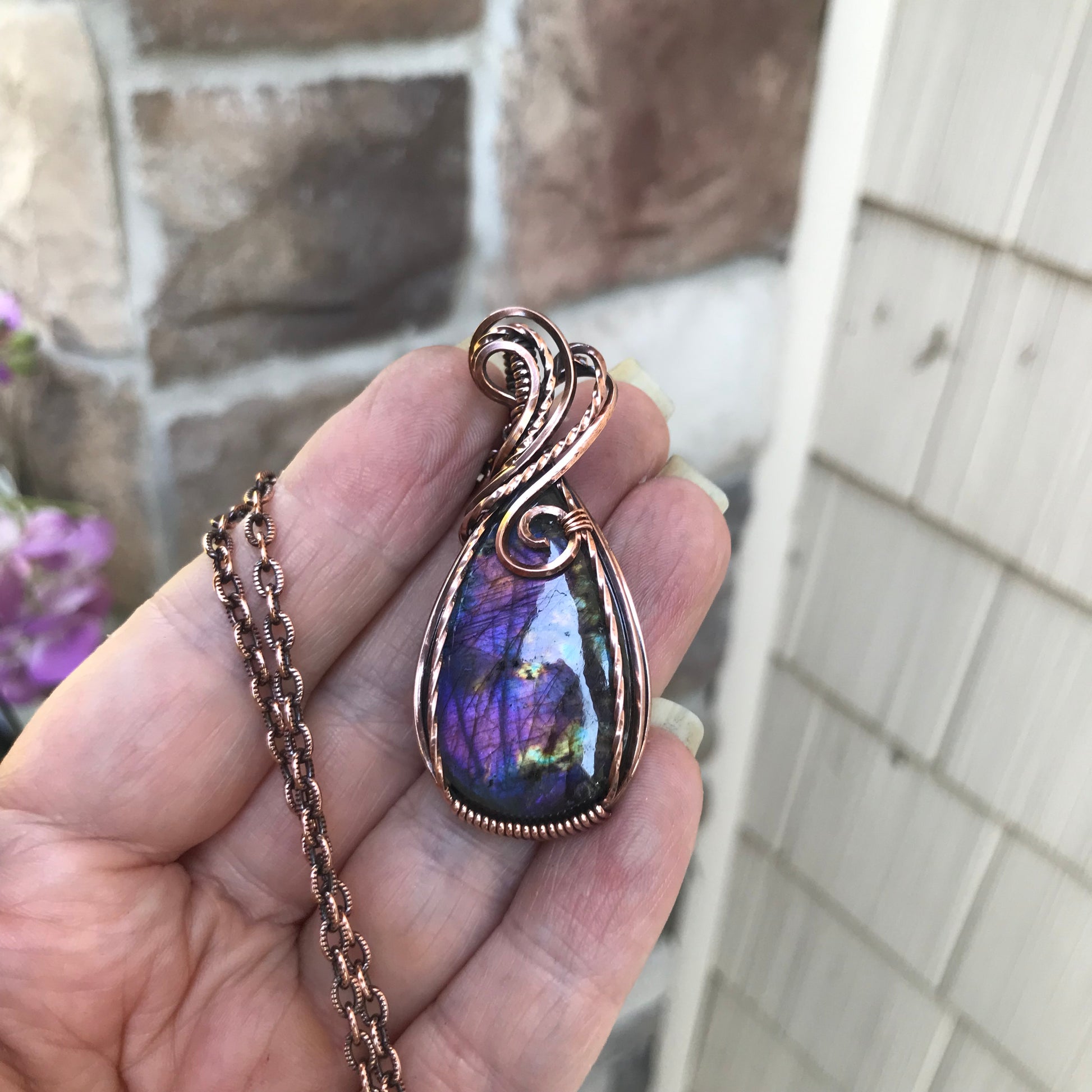 Pink Purple Labradorite Copper Pendant