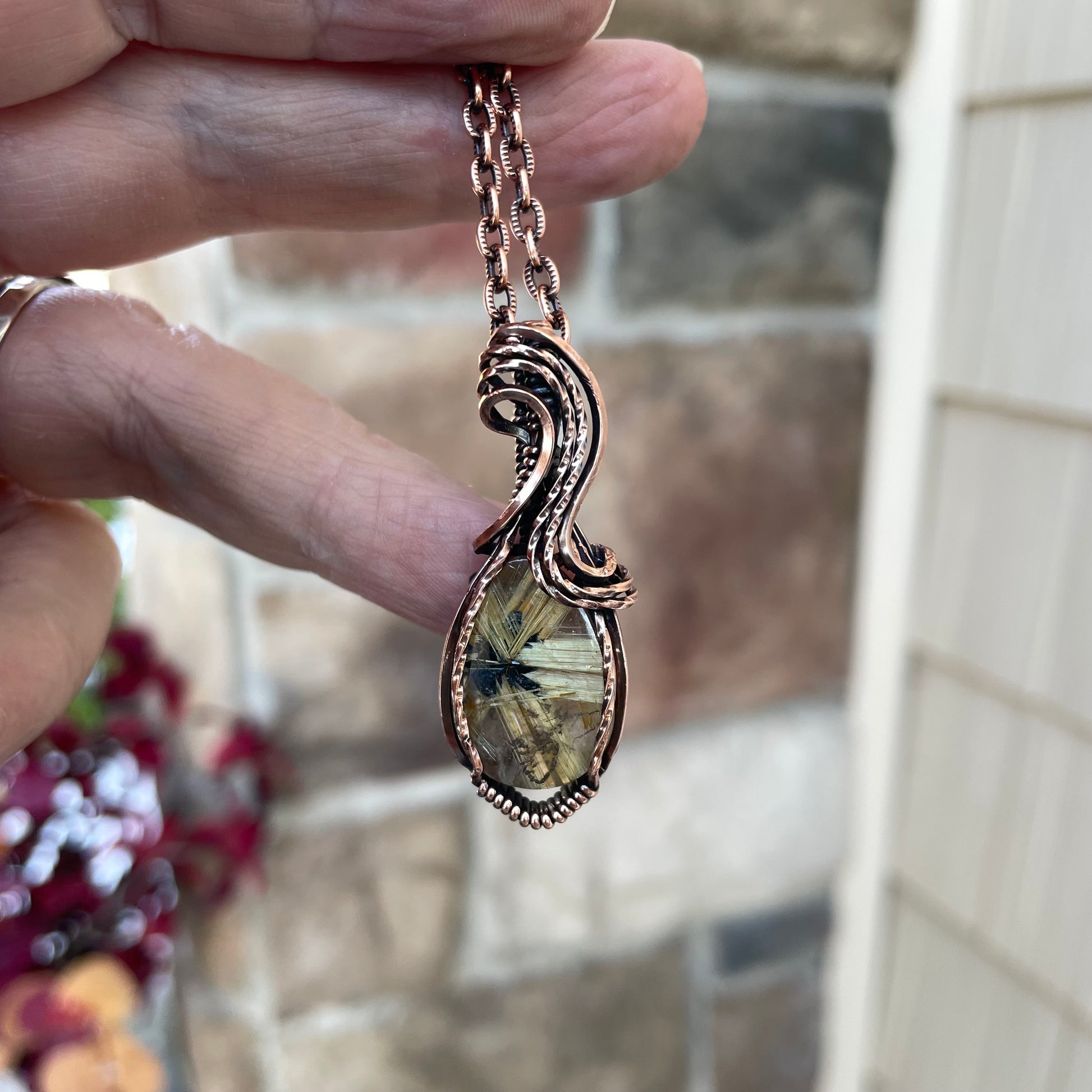 Golden Star Rutilated Quartz Copper Necklace