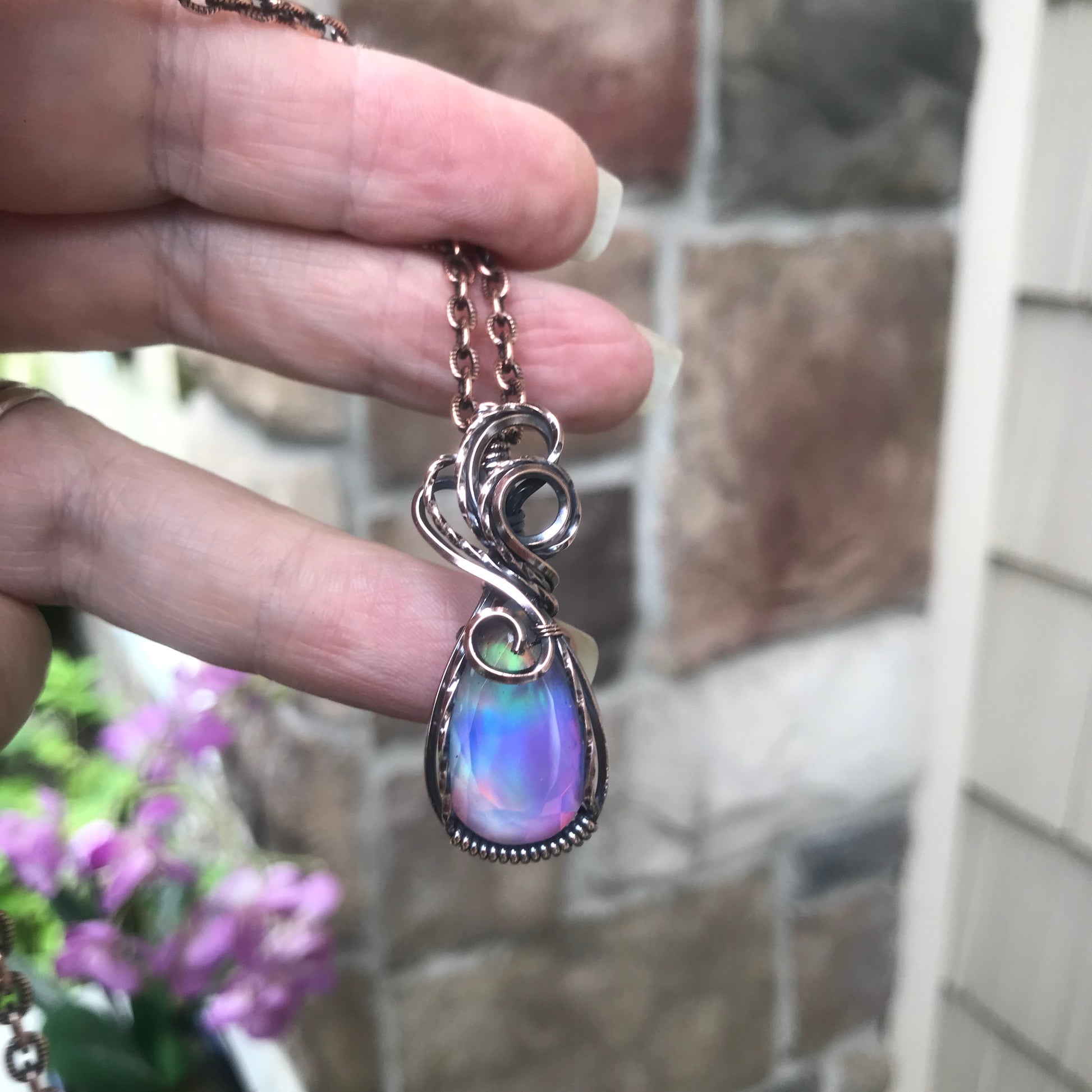 Aurora Opal Rainbow Copper Necklace