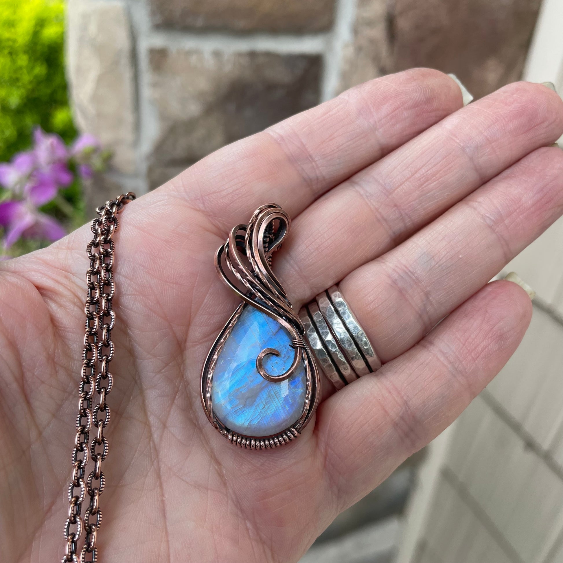 Blue Moonstone Copper Necklace