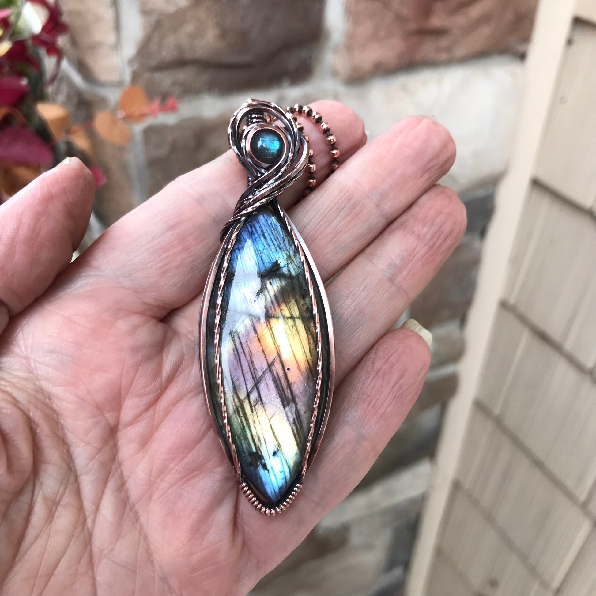 Rainbow Labradorite Marquis Copper Necklace