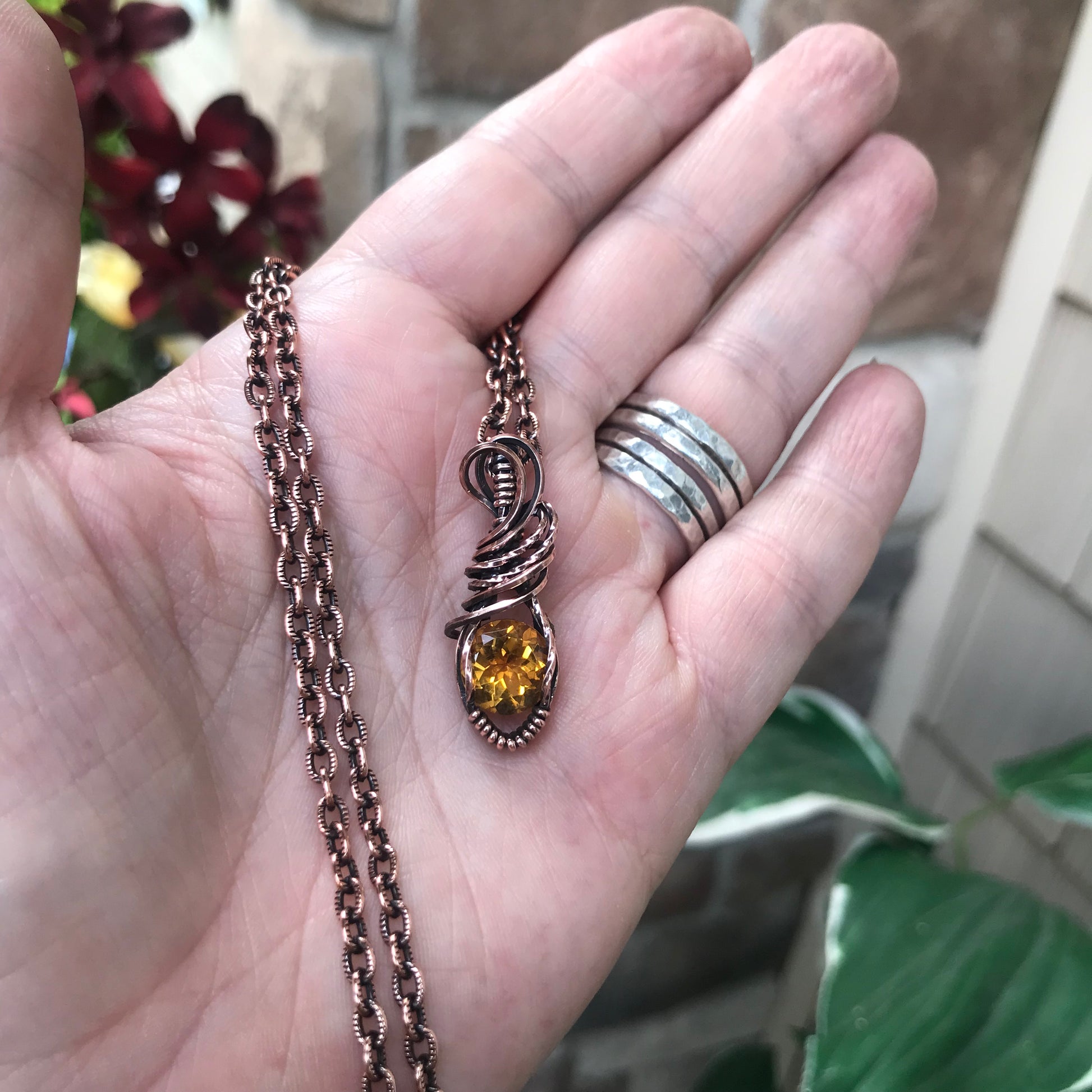 Faceted Citrine Teardrop Copper Pendant