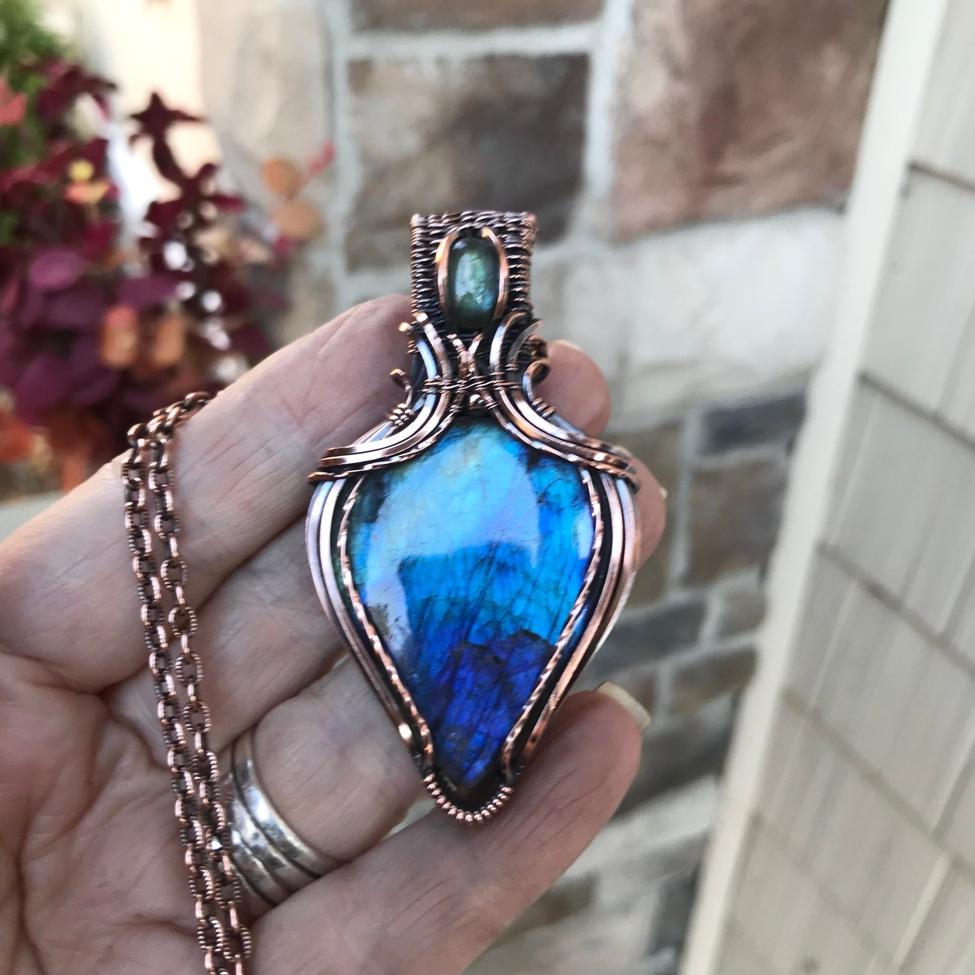 RESERVED - Blue Labradorite Copper Pendant with Weaving